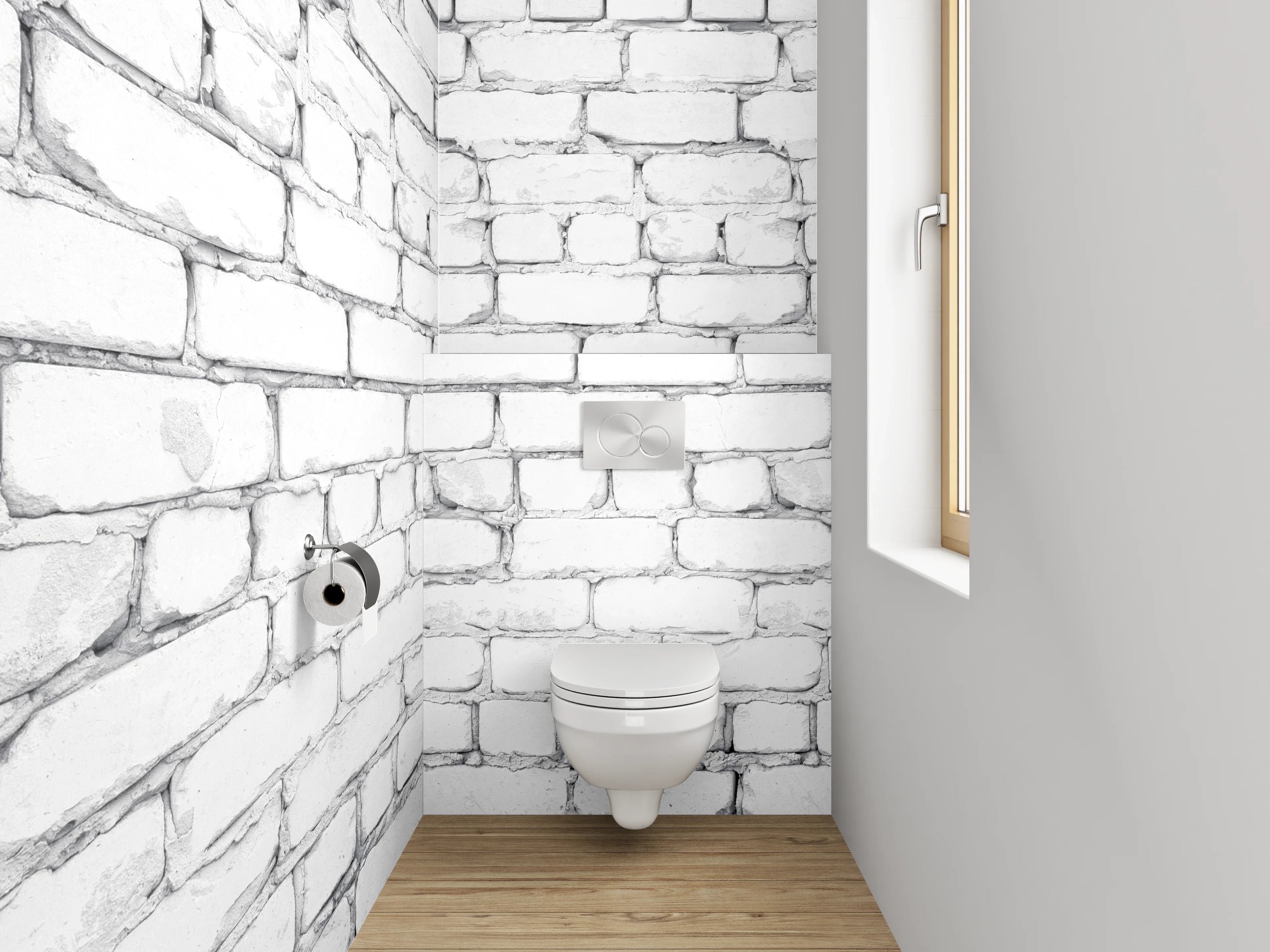 WC-Rückwand - Grauweiße Backsteinwand im modernen Stil