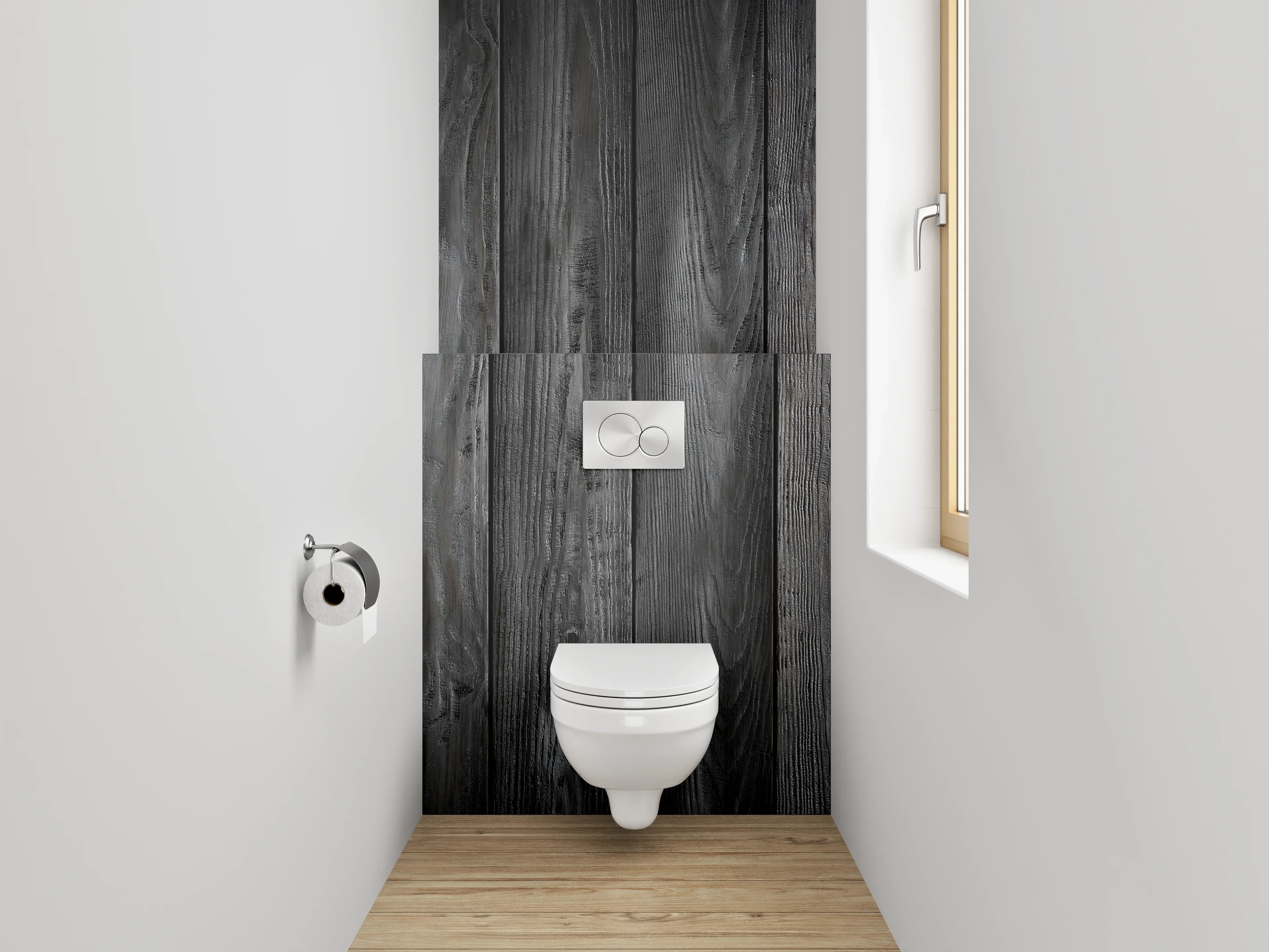 WC-Rückwand - Grauweiße Holzvertäfelung