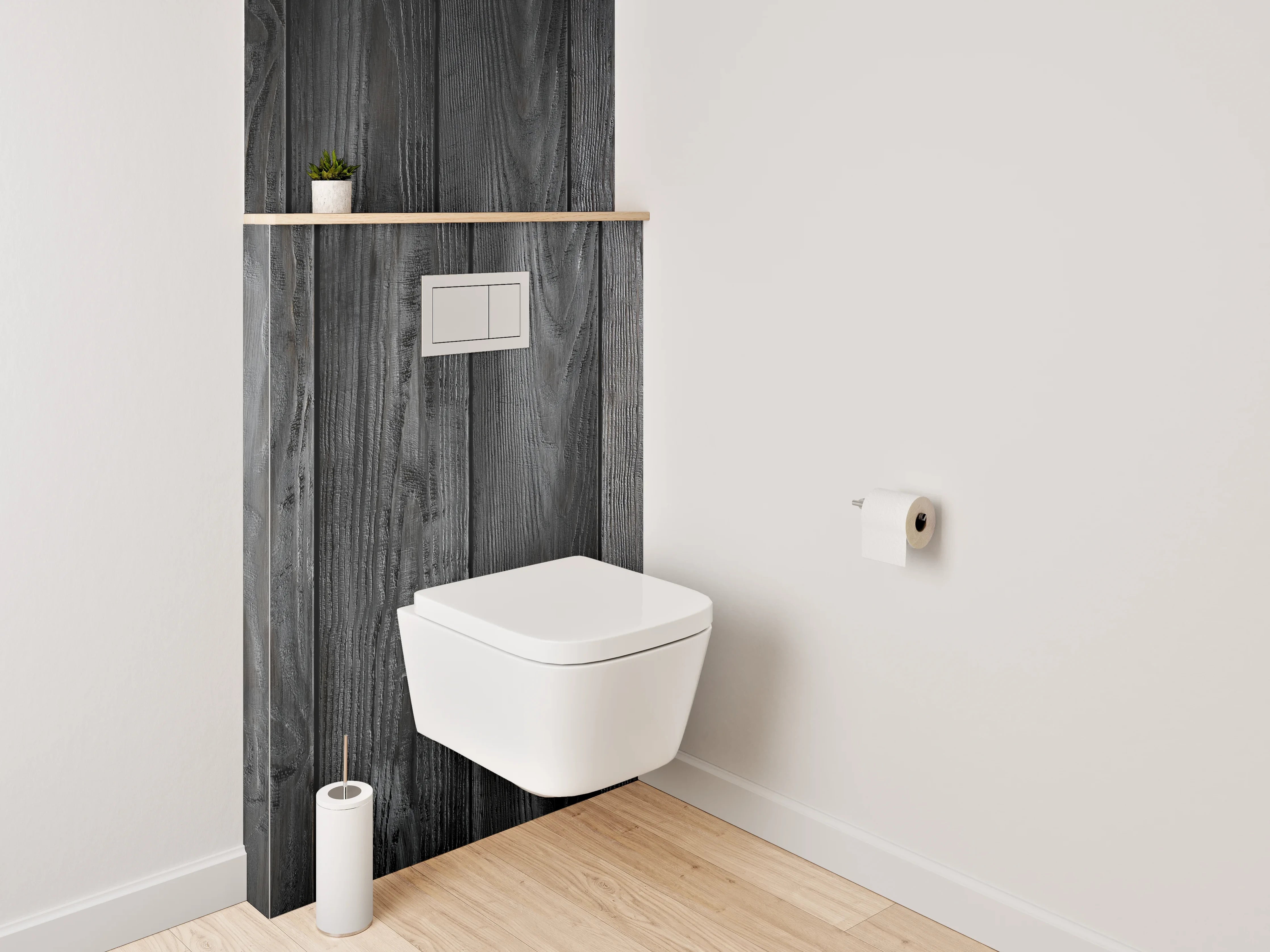 WC-Rückwand - Grauweiße Holzvertäfelung