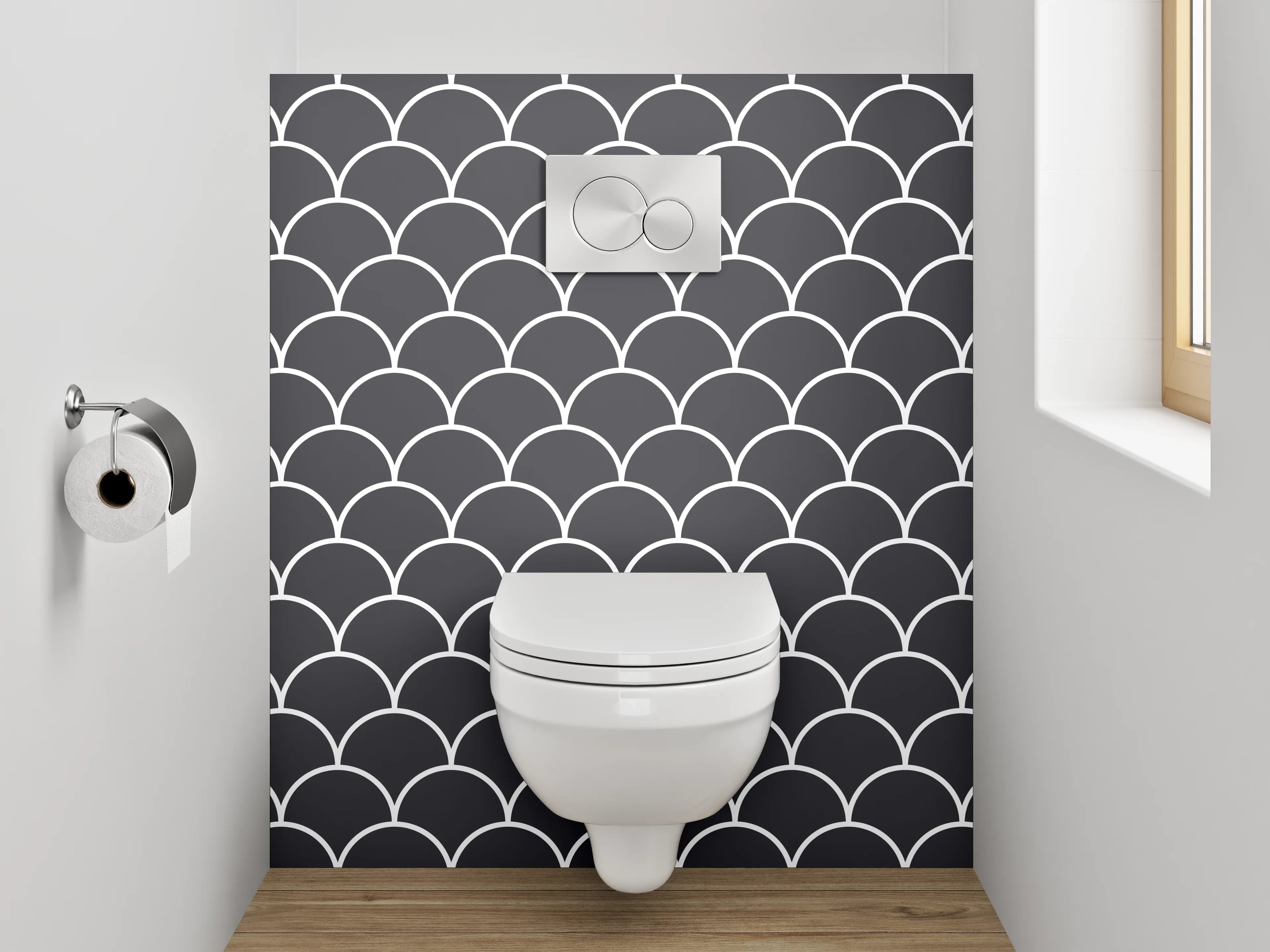 WC-Rückwand - Grauweiße Wellenharmonie