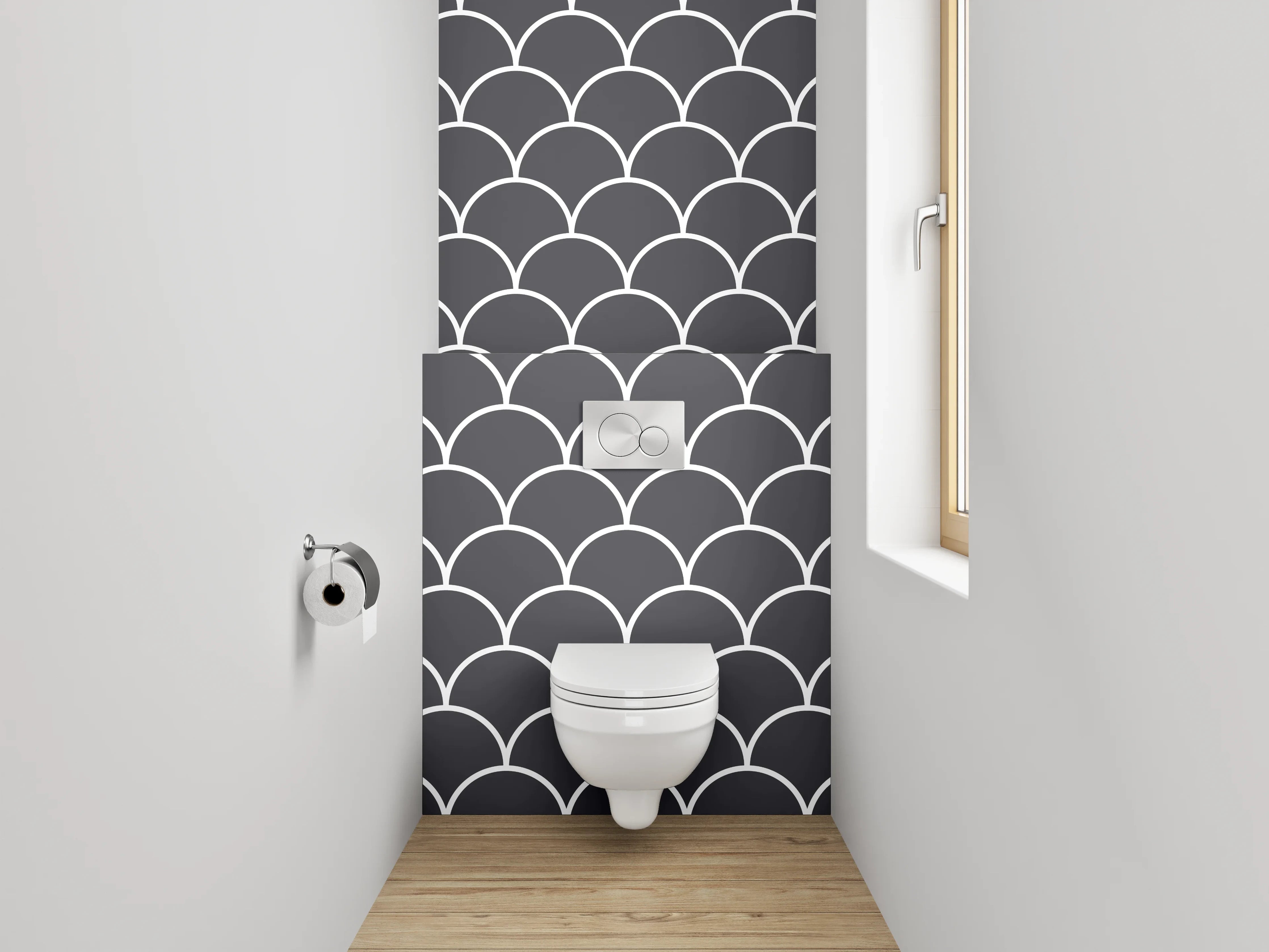 WC-Rückwand - Grauweiße Wellenharmonie