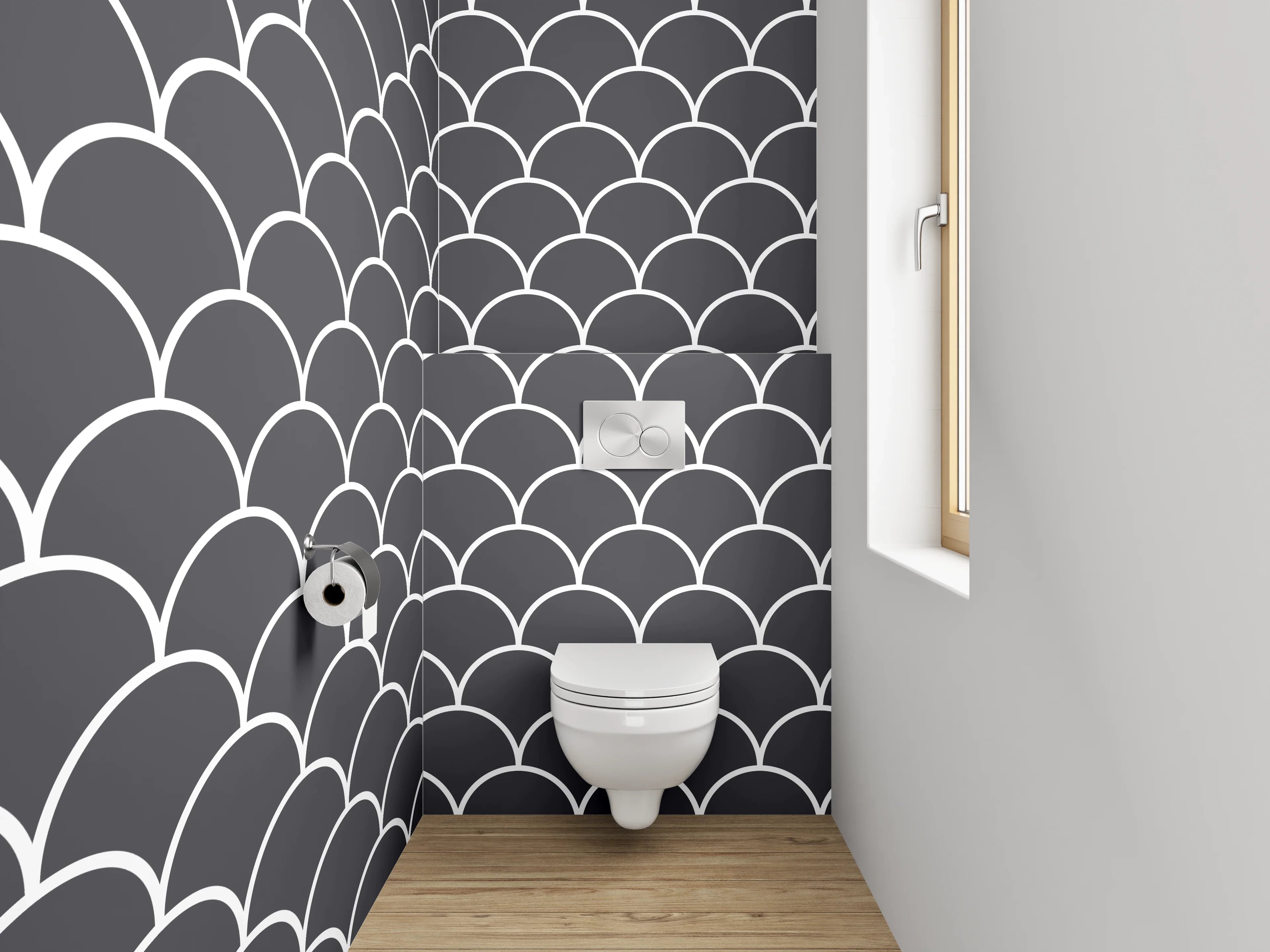 WC-Rückwand - Grauweiße Wellenharmonie
