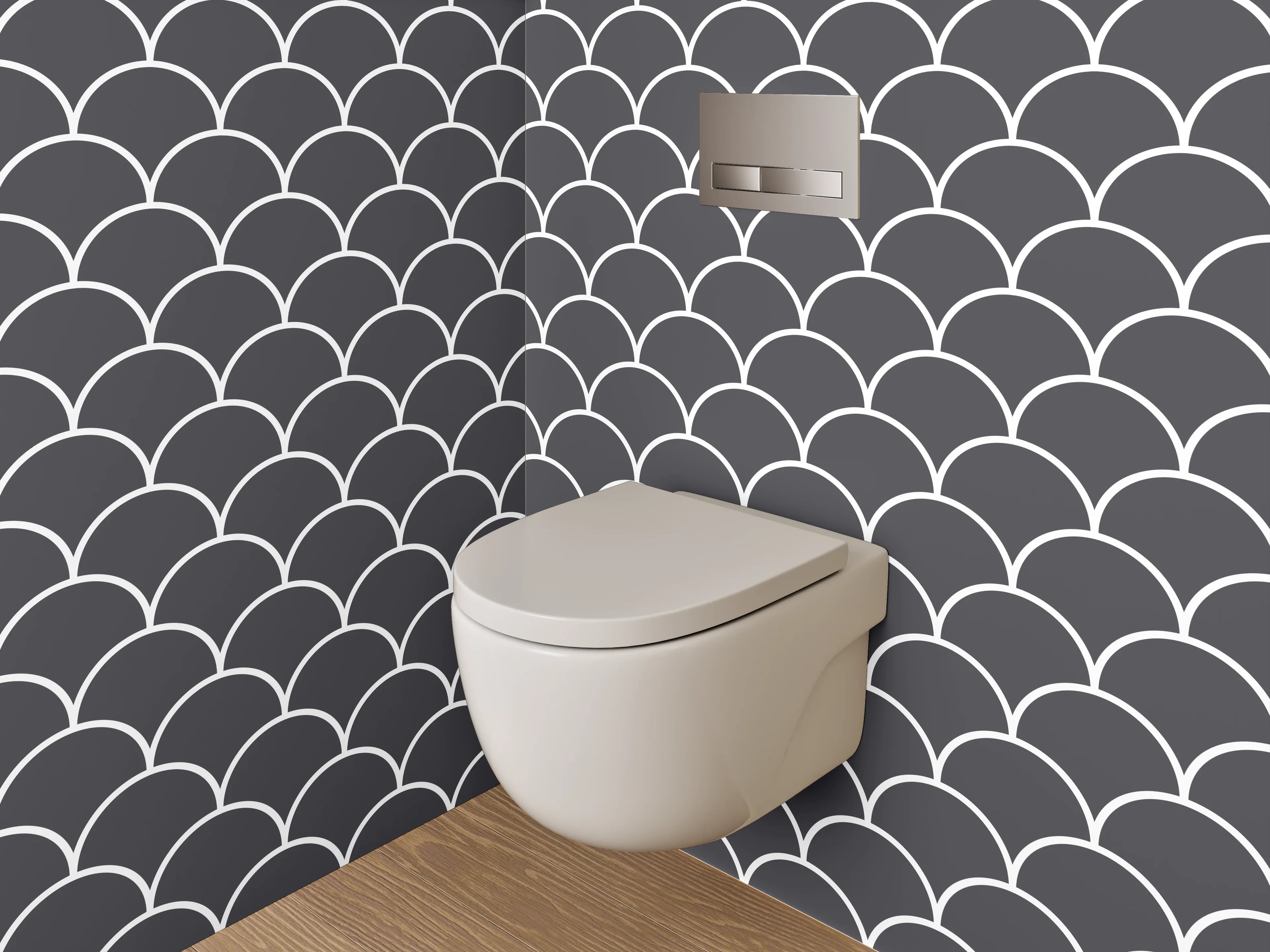 WC-Rückwand - Grauweiße Wellenharmonie