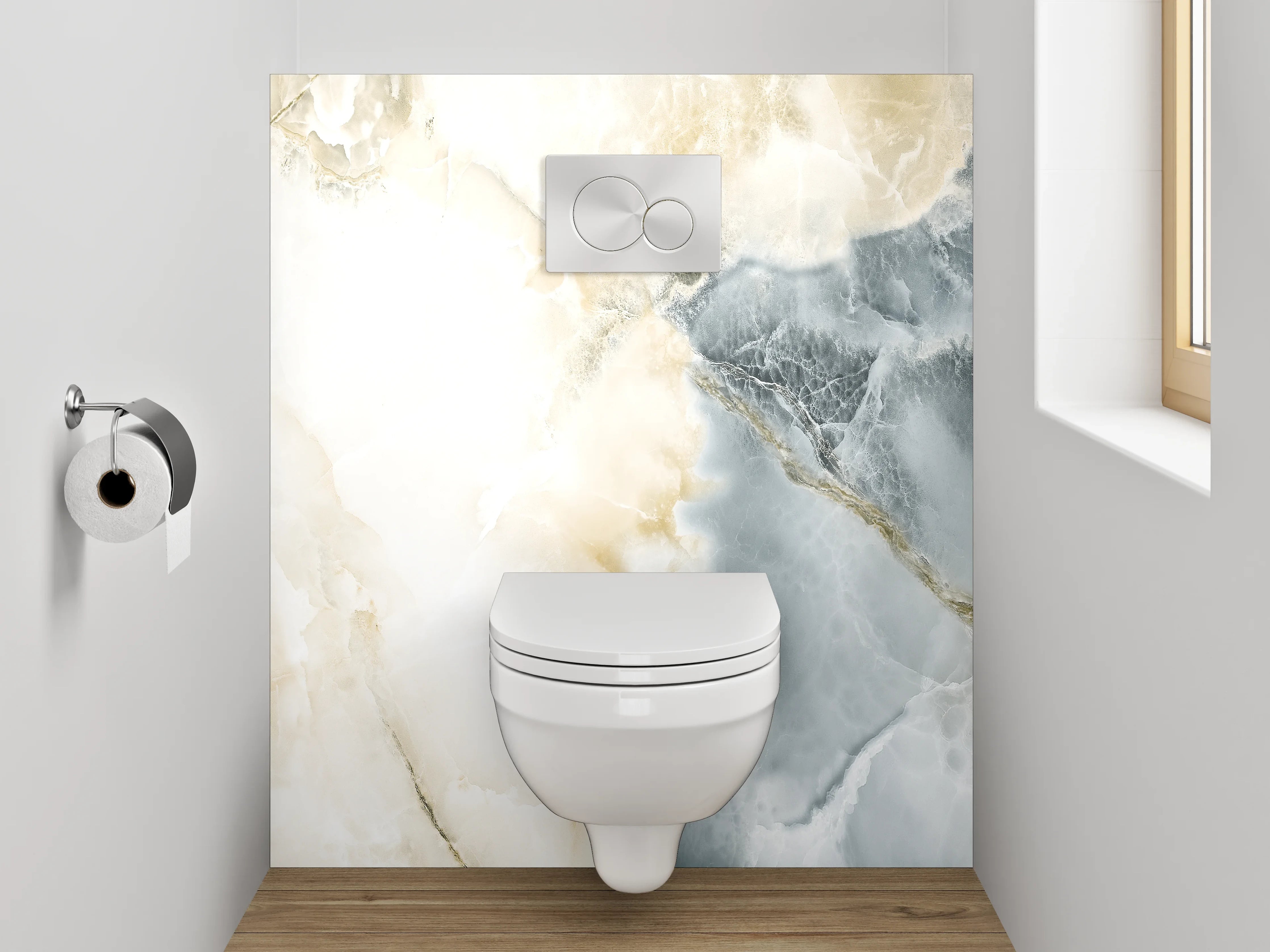 WC-Rückwand - Grauweißer Marmortraum-Look