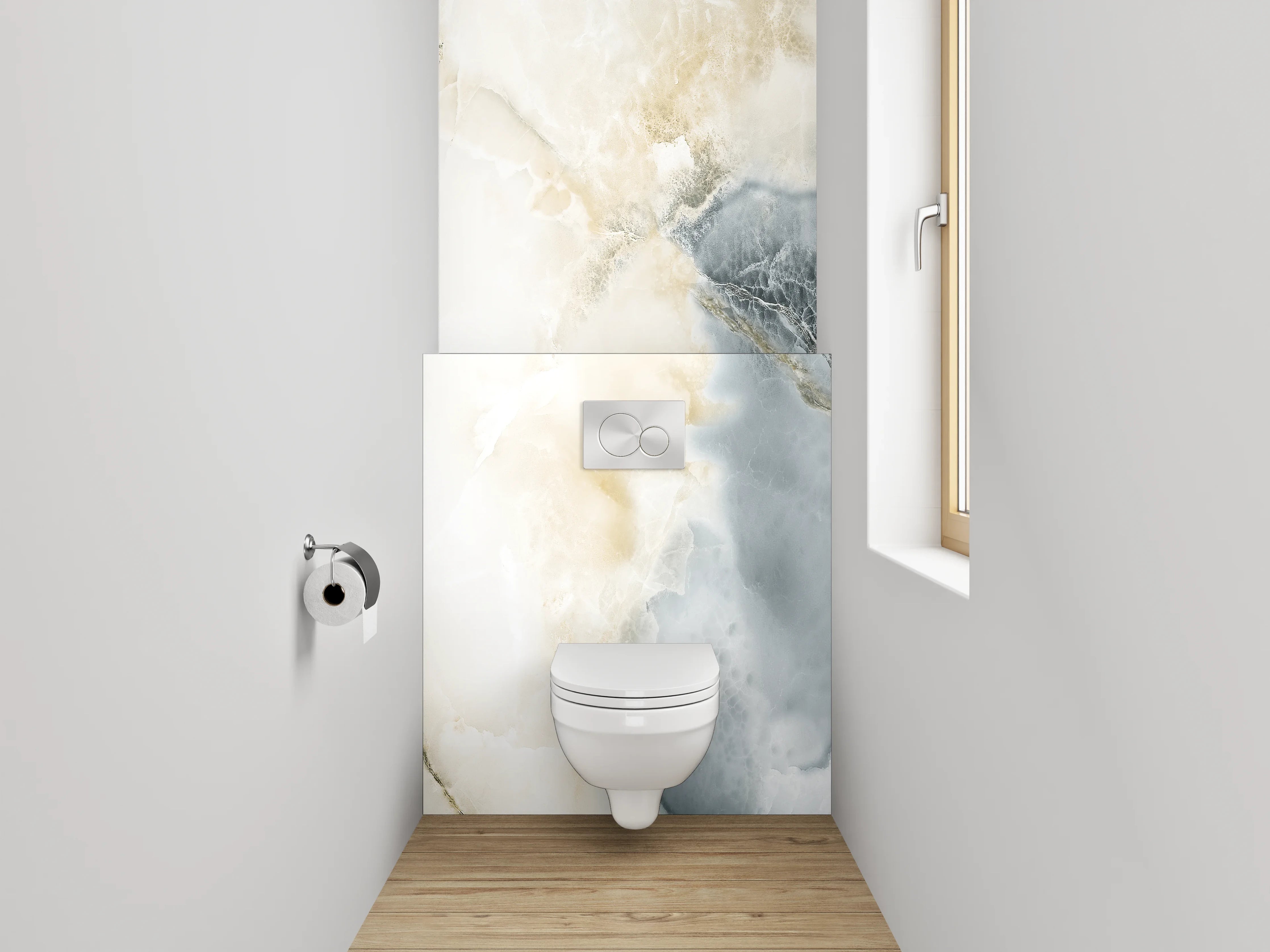 WC-Rückwand - Grauweißer Marmortraum-Look