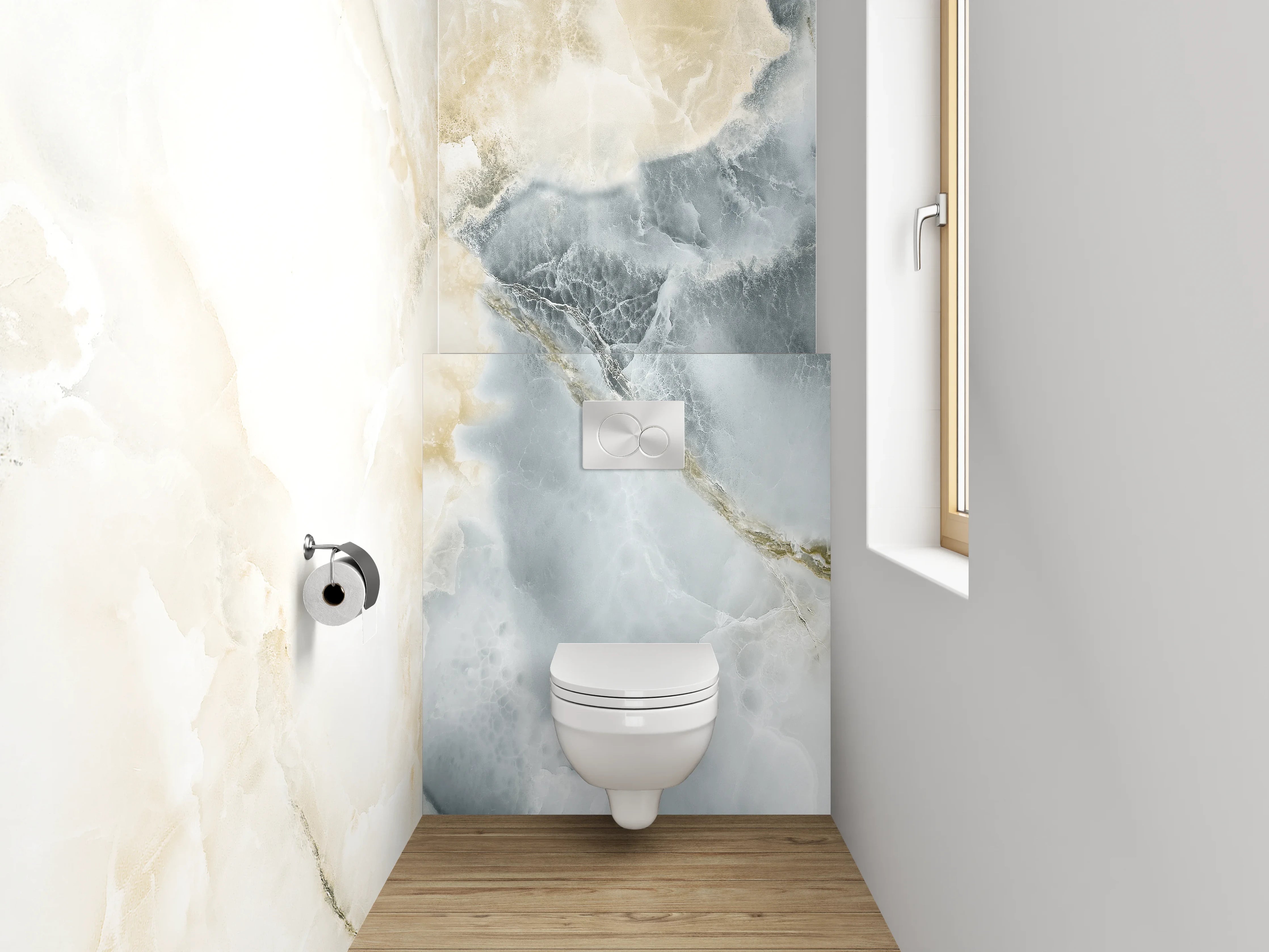 WC-Rückwand - Grauweißer Marmortraum-Look