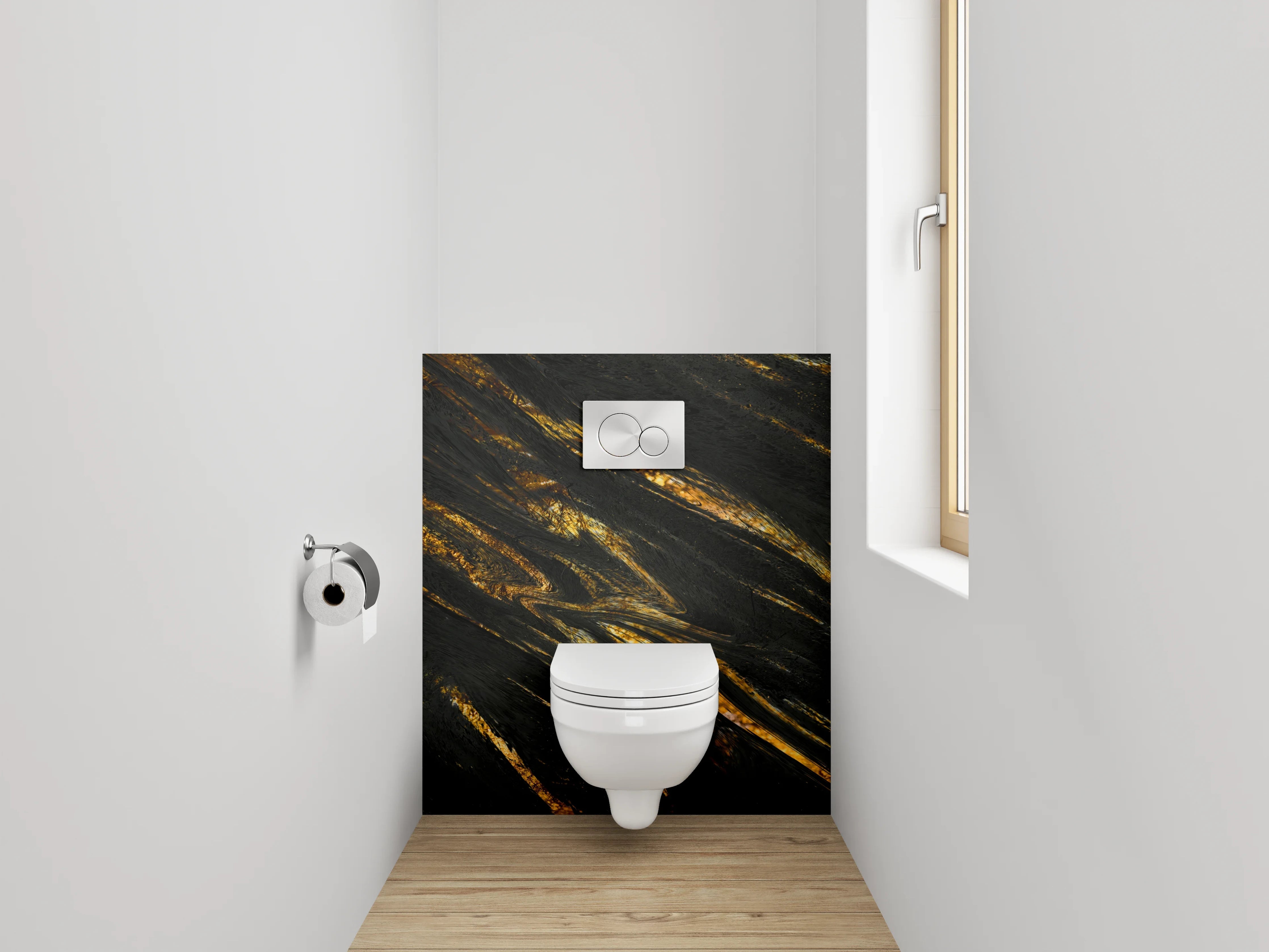 WC-Rückwand - Grauweißes Gestein mit goldenen Linien