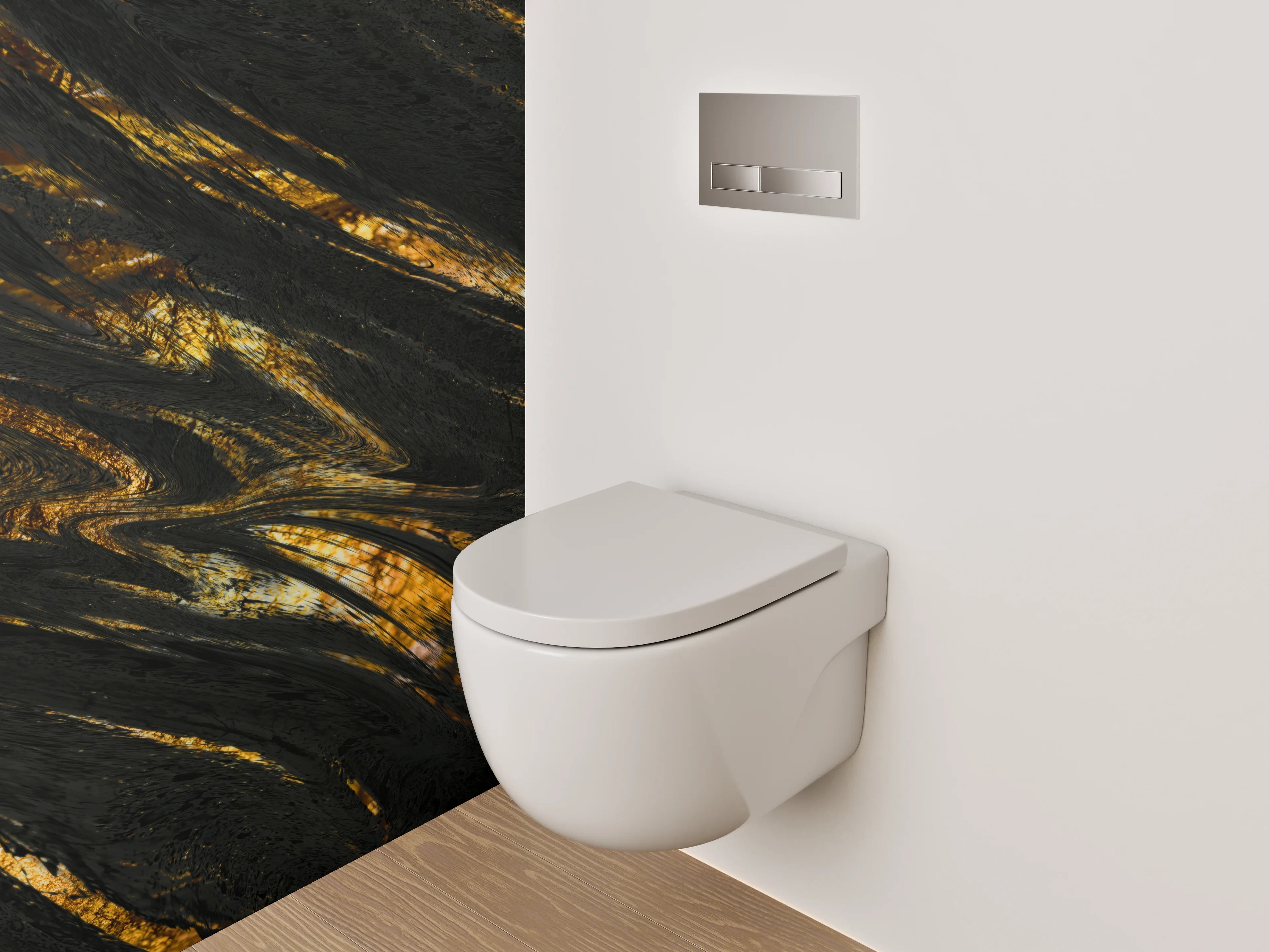 WC-Rückwand - Grauweißes Gestein mit goldenen Linien