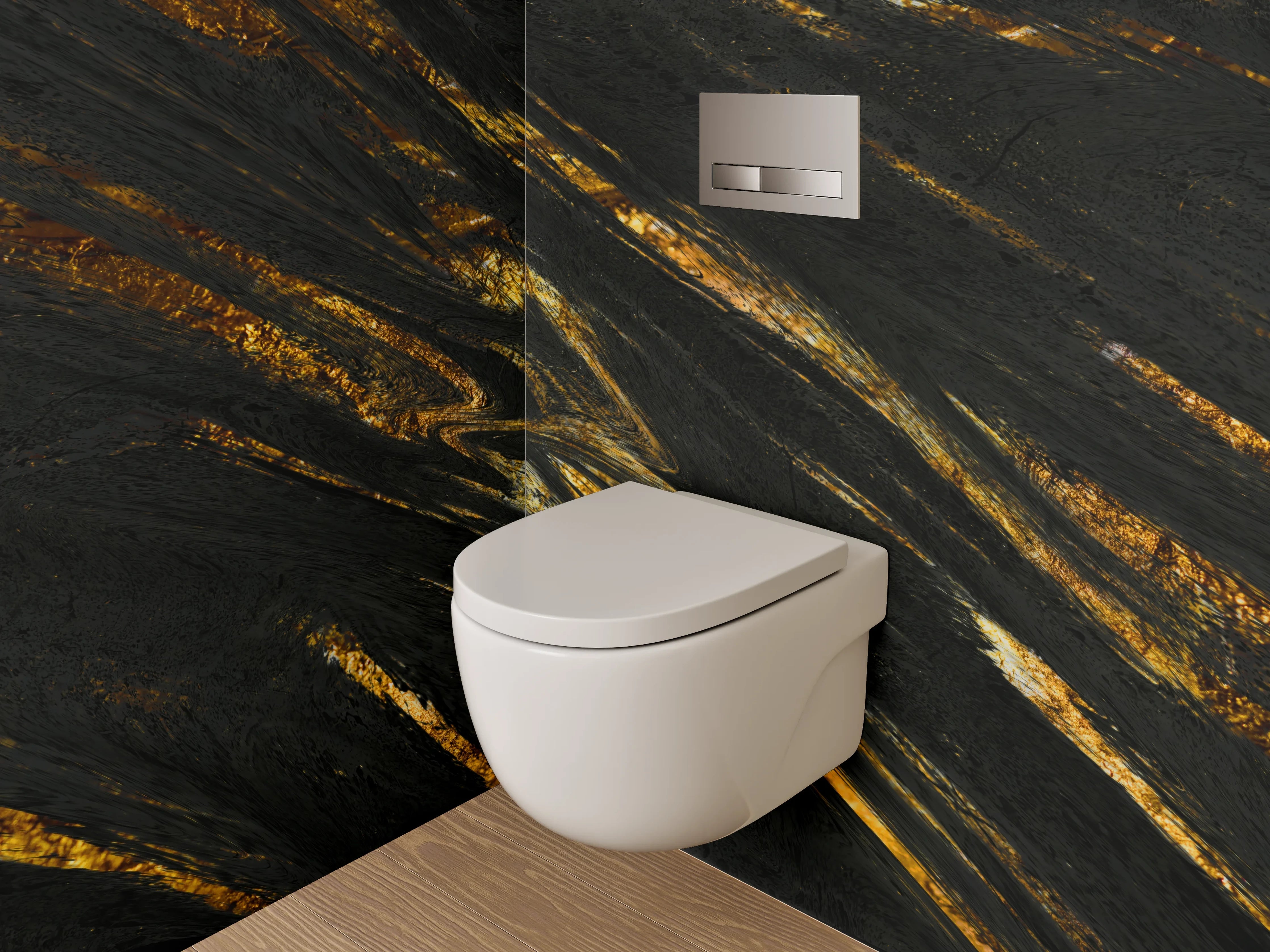 WC-Rückwand - Grauweißes Gestein mit goldenen Linien