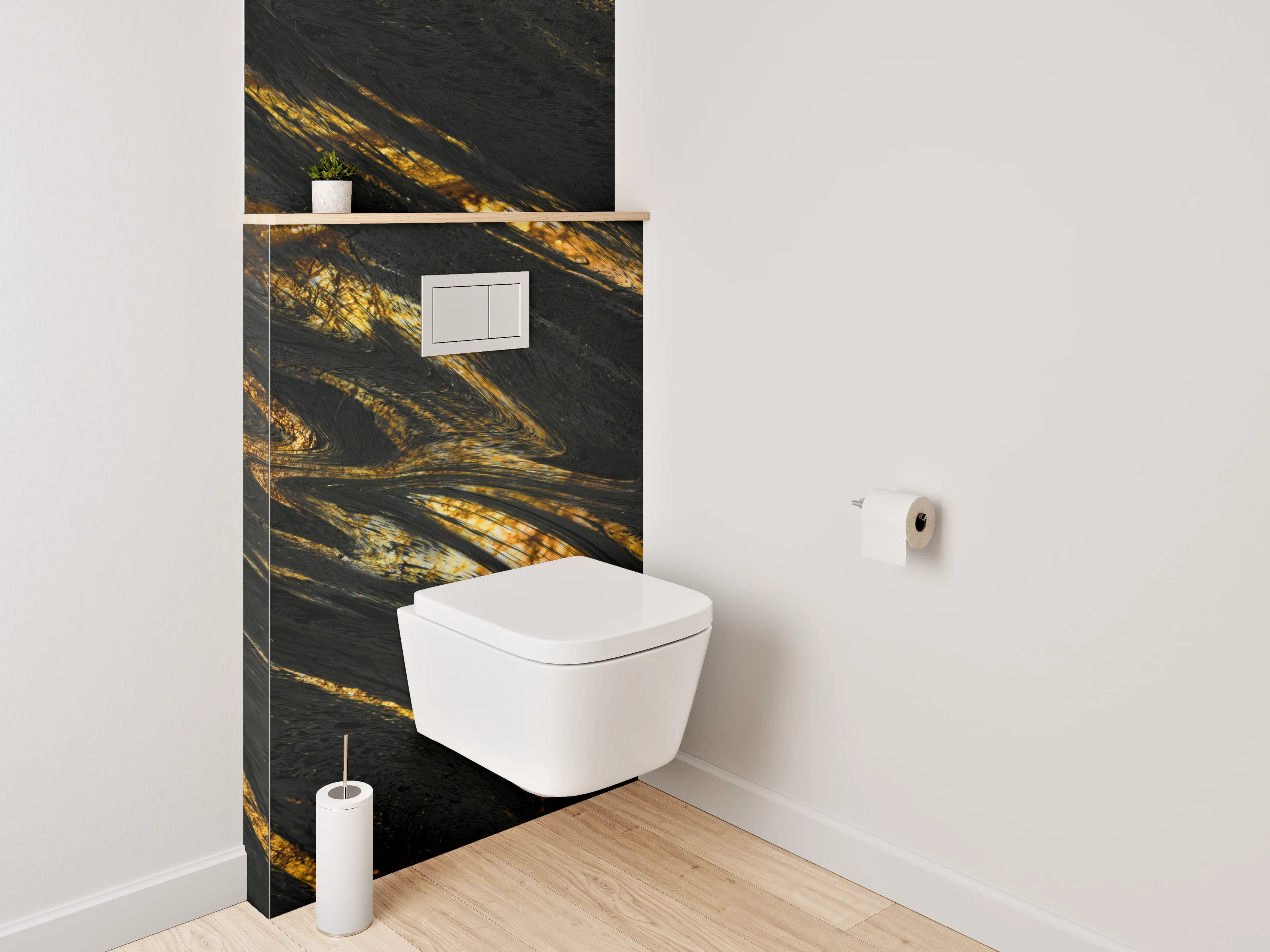 WC-Rückwand - Grauweißes Gestein mit goldenen Linien