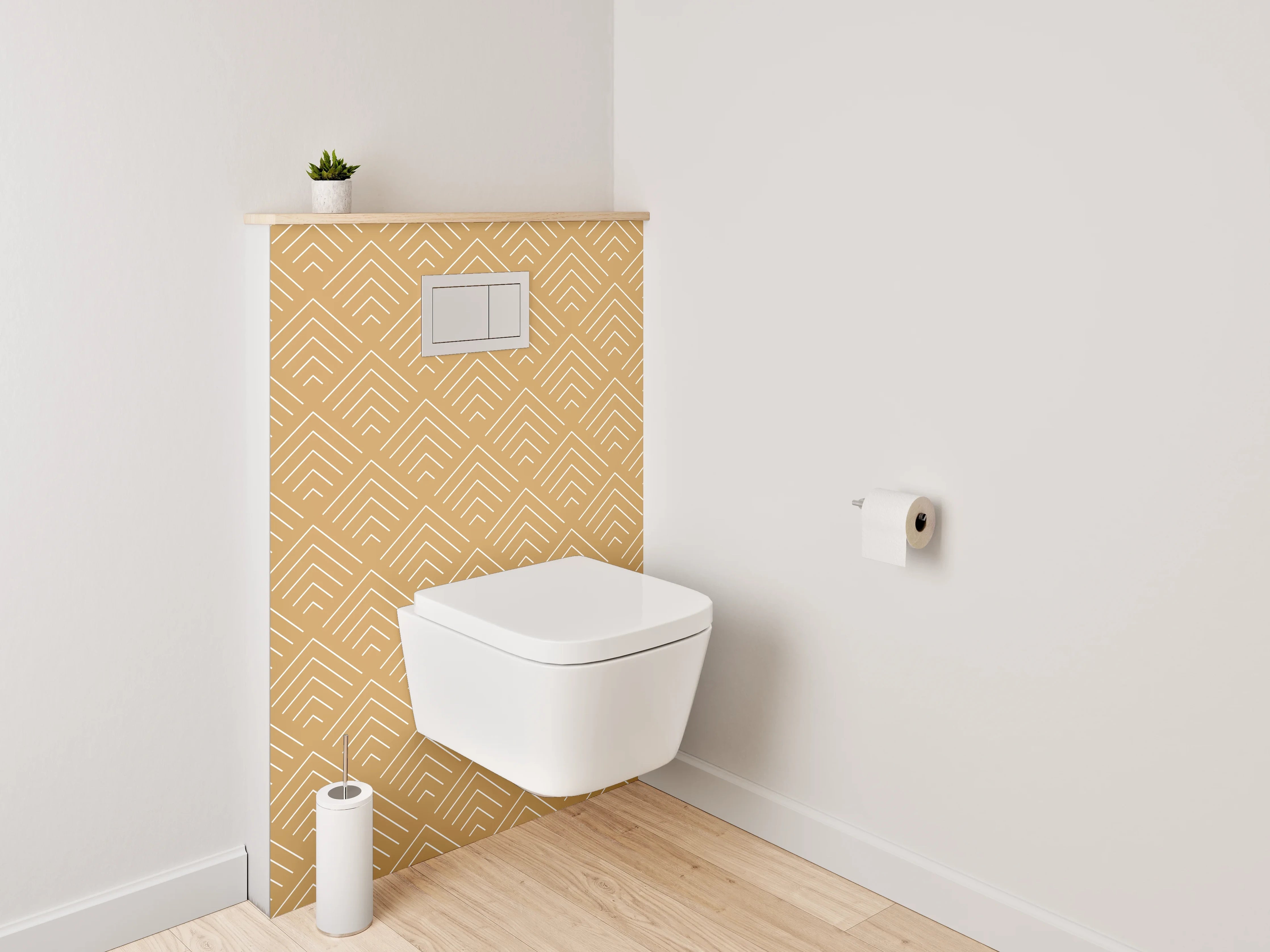 WC-Rückwand - Grauweißes Linienornament auf Sandton