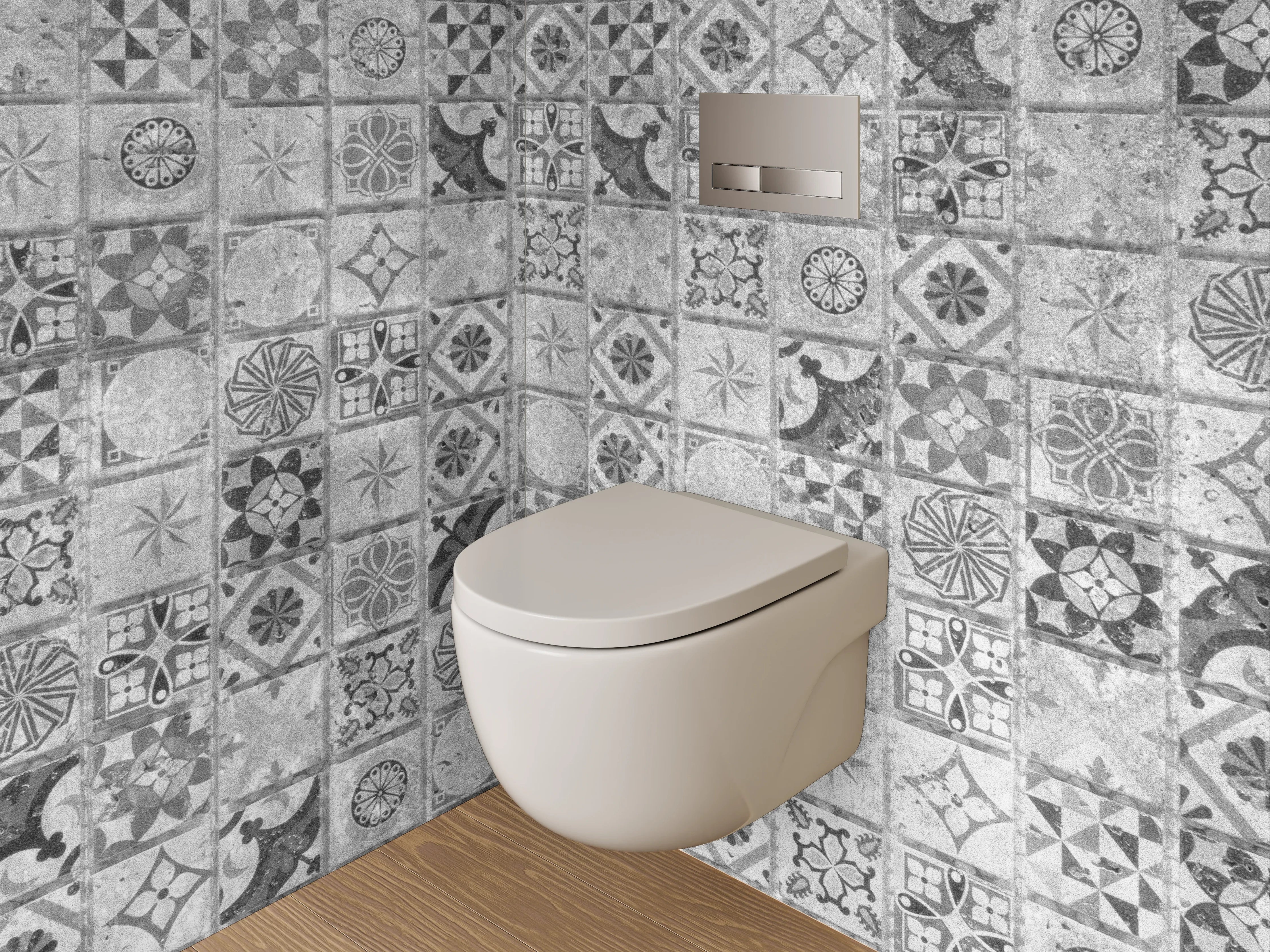 WC-Rückwand - Grauweißes Retro-Fliesendesign mit Muster