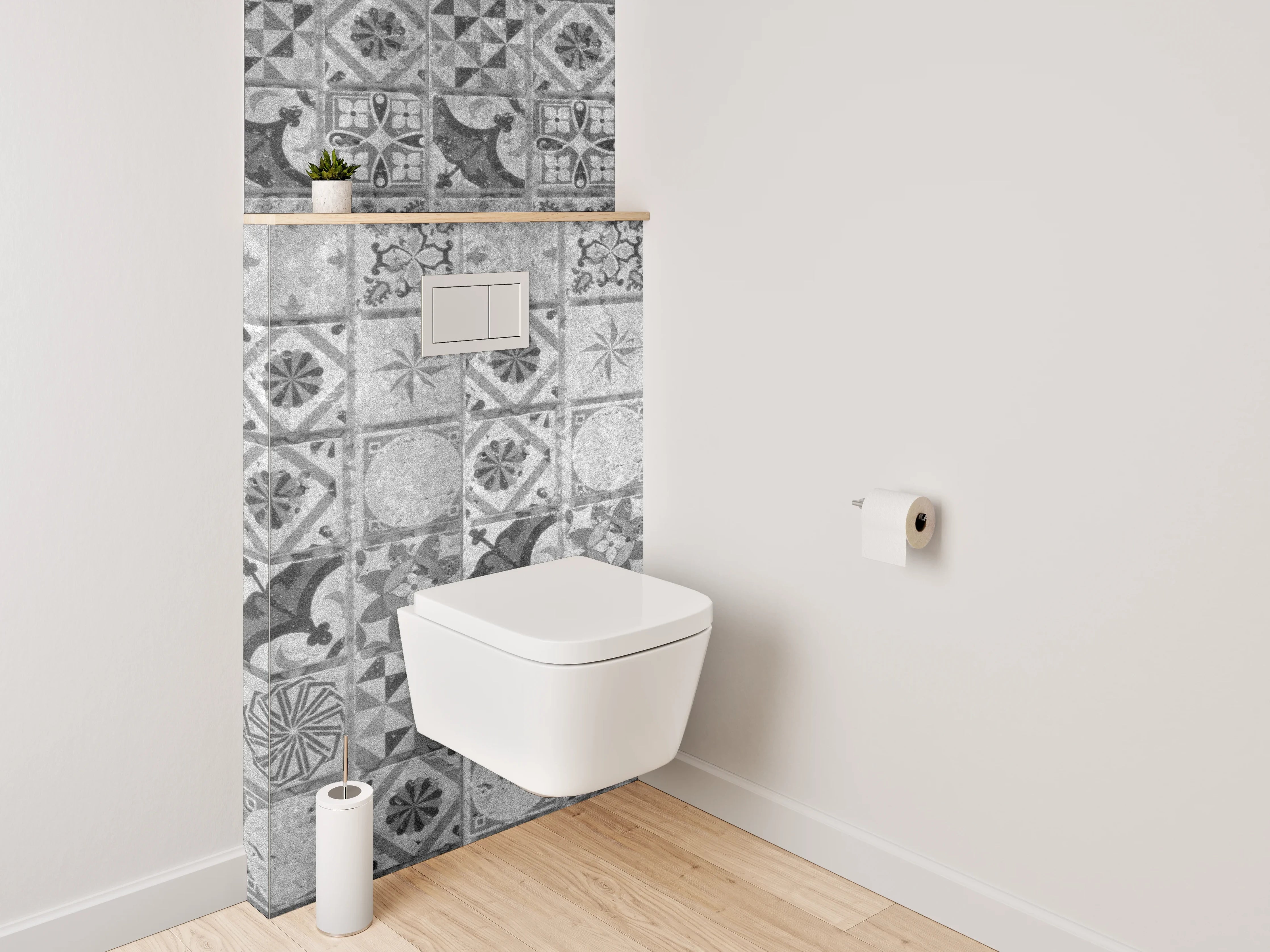 WC-Rückwand - Grauweißes Retro-Fliesendesign mit Muster