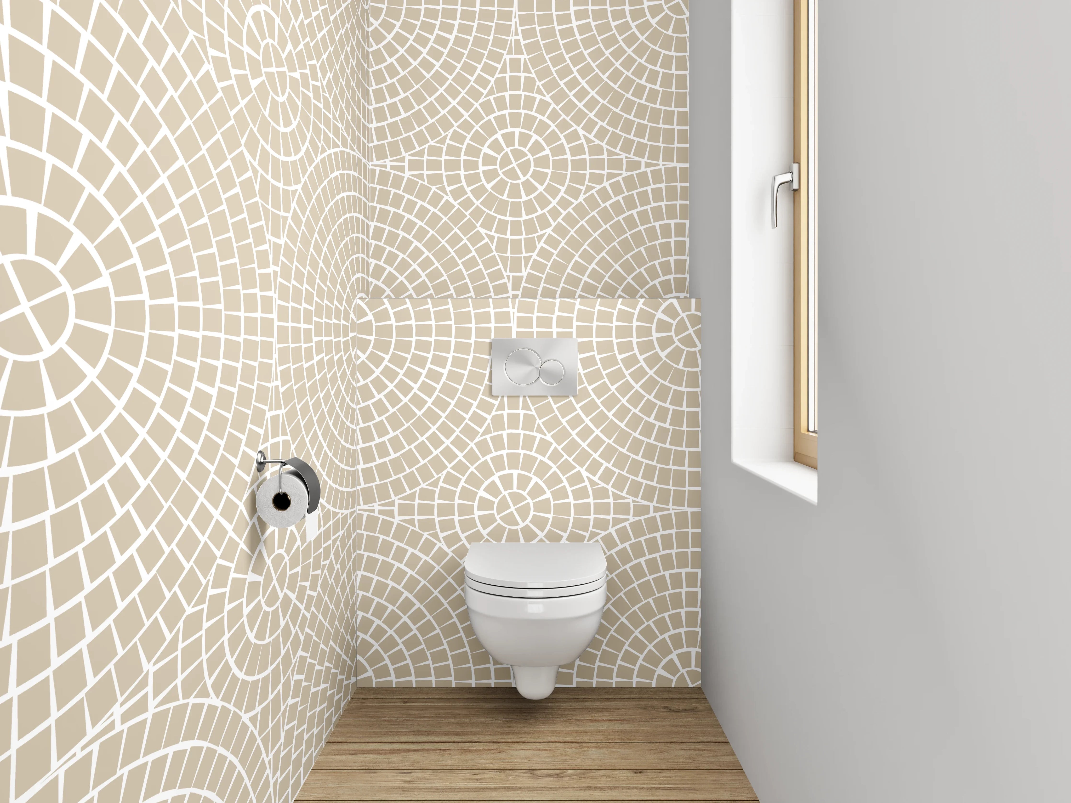 WC-Rückwand - Grauweißes Vintage-Geometrie-Design
