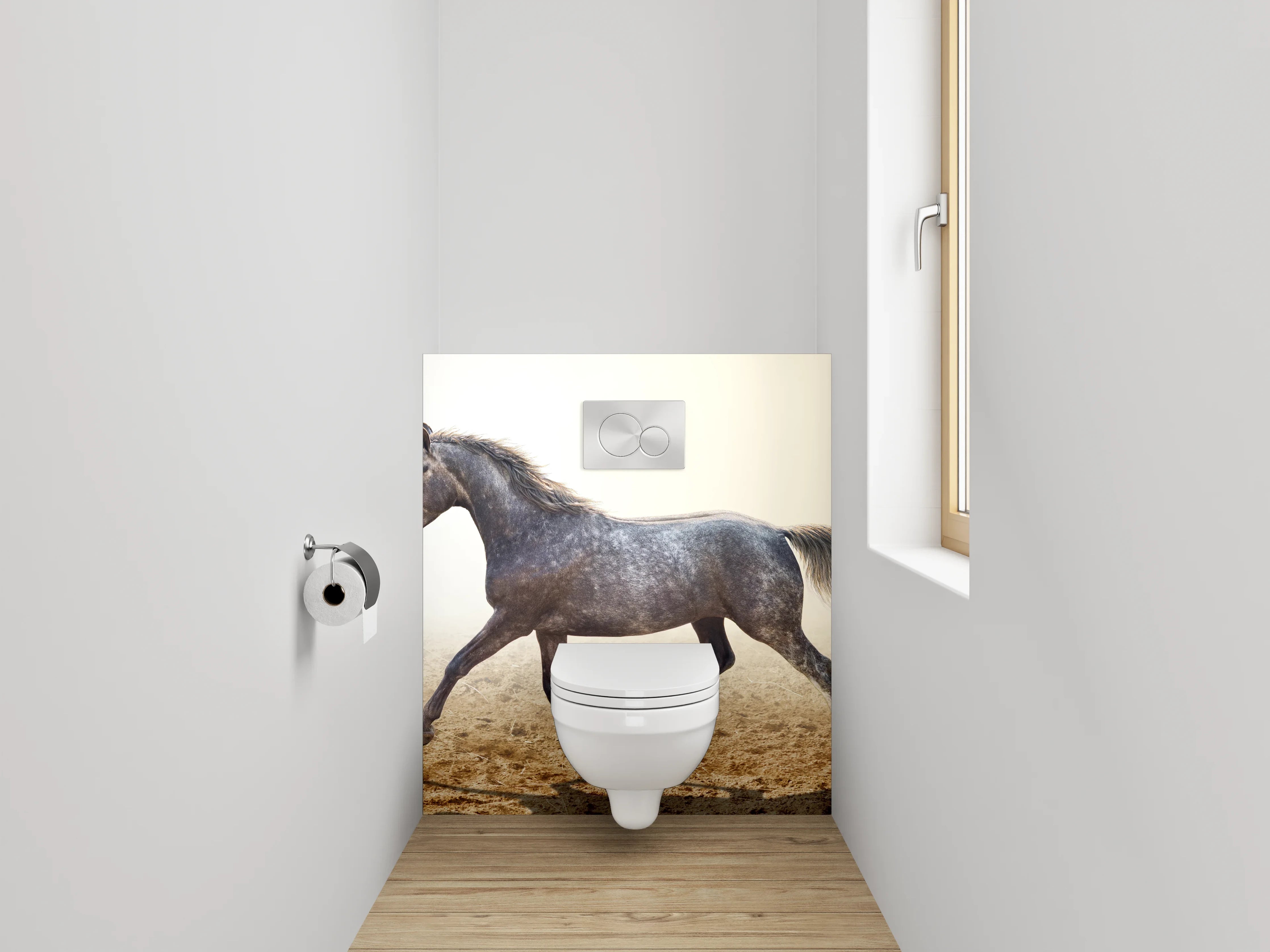 WC-Rückwand - Graziles Pferd auf sandigem Boden