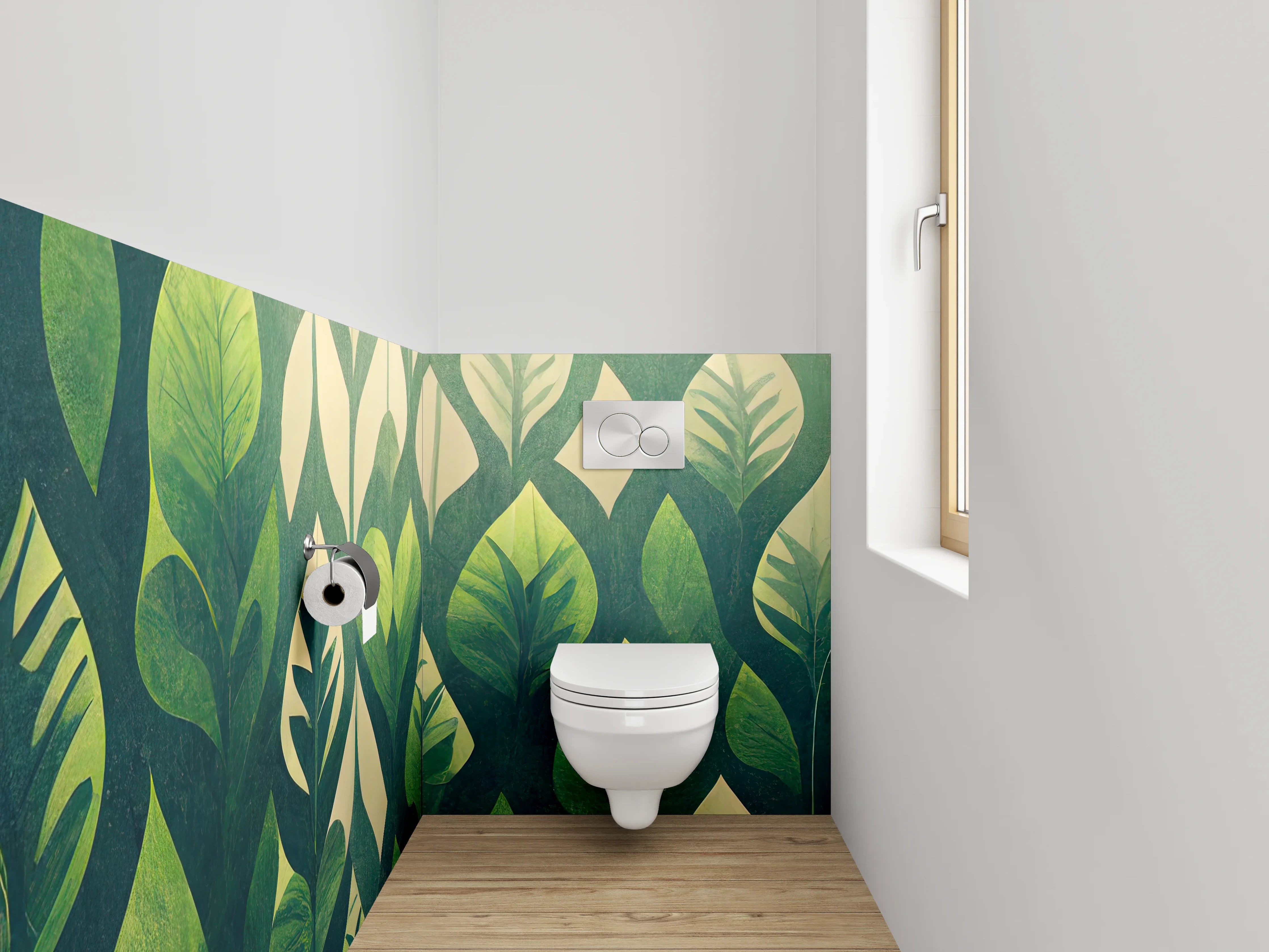 WC-Rückwand - Grüne Blätter Wanddekor Naturmotiv