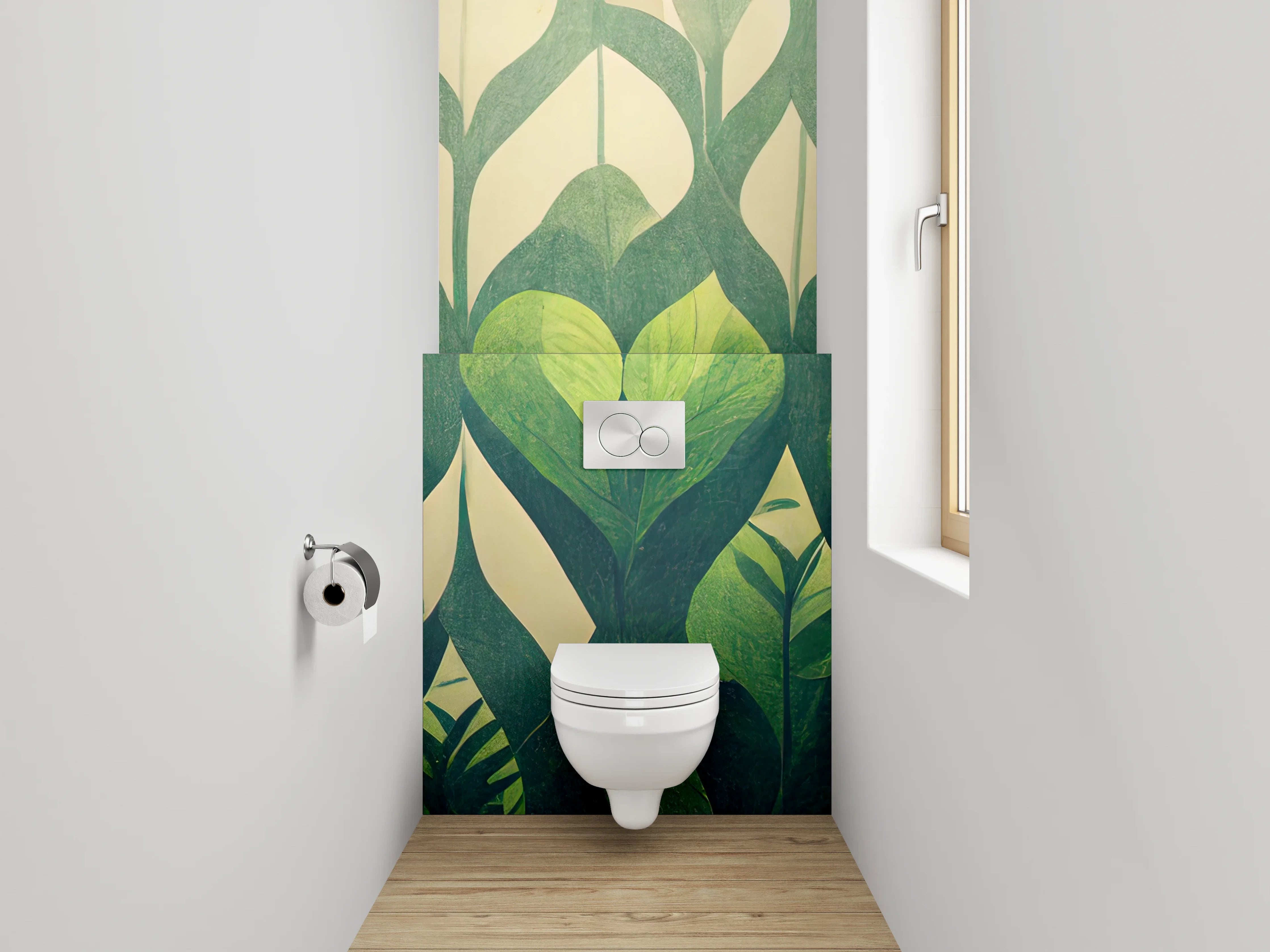 WC-Rückwand - Grüne Blätter Wanddekor Naturmotiv