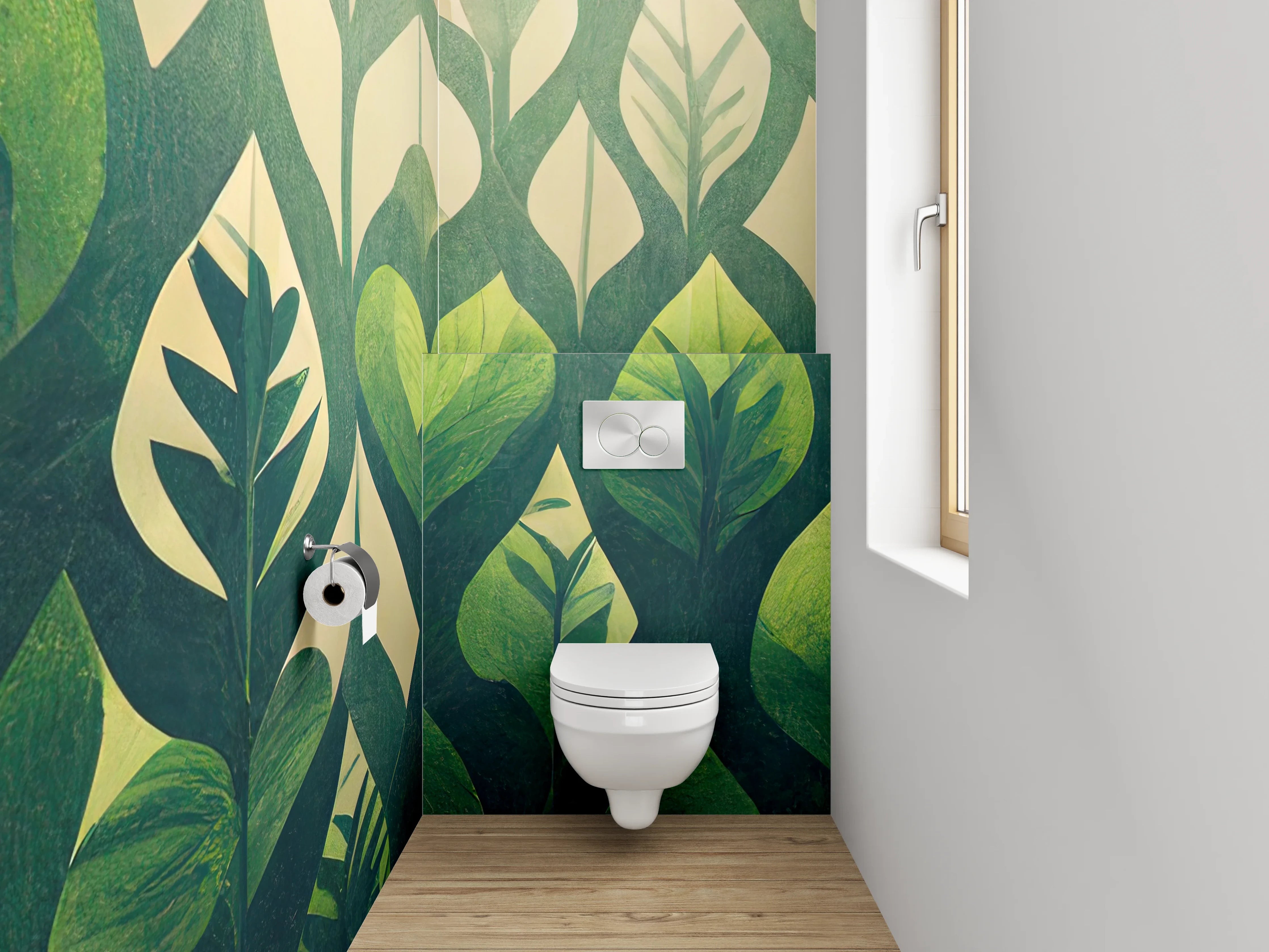WC-Rückwand - Grüne Blätter Wanddekor Naturmotiv
