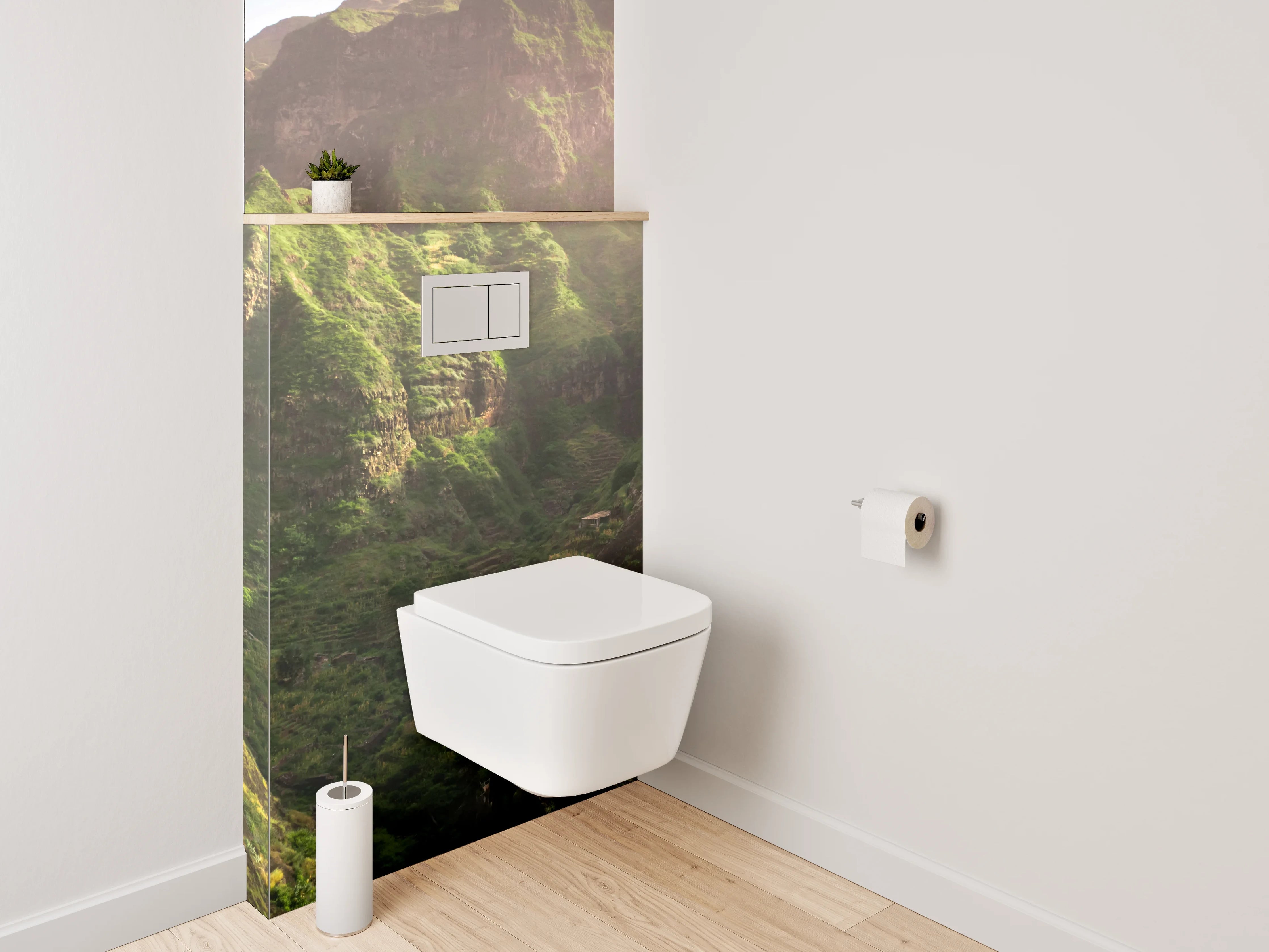 WC-Rückwand - Grüne Gebirgslandschaft mit Dorf