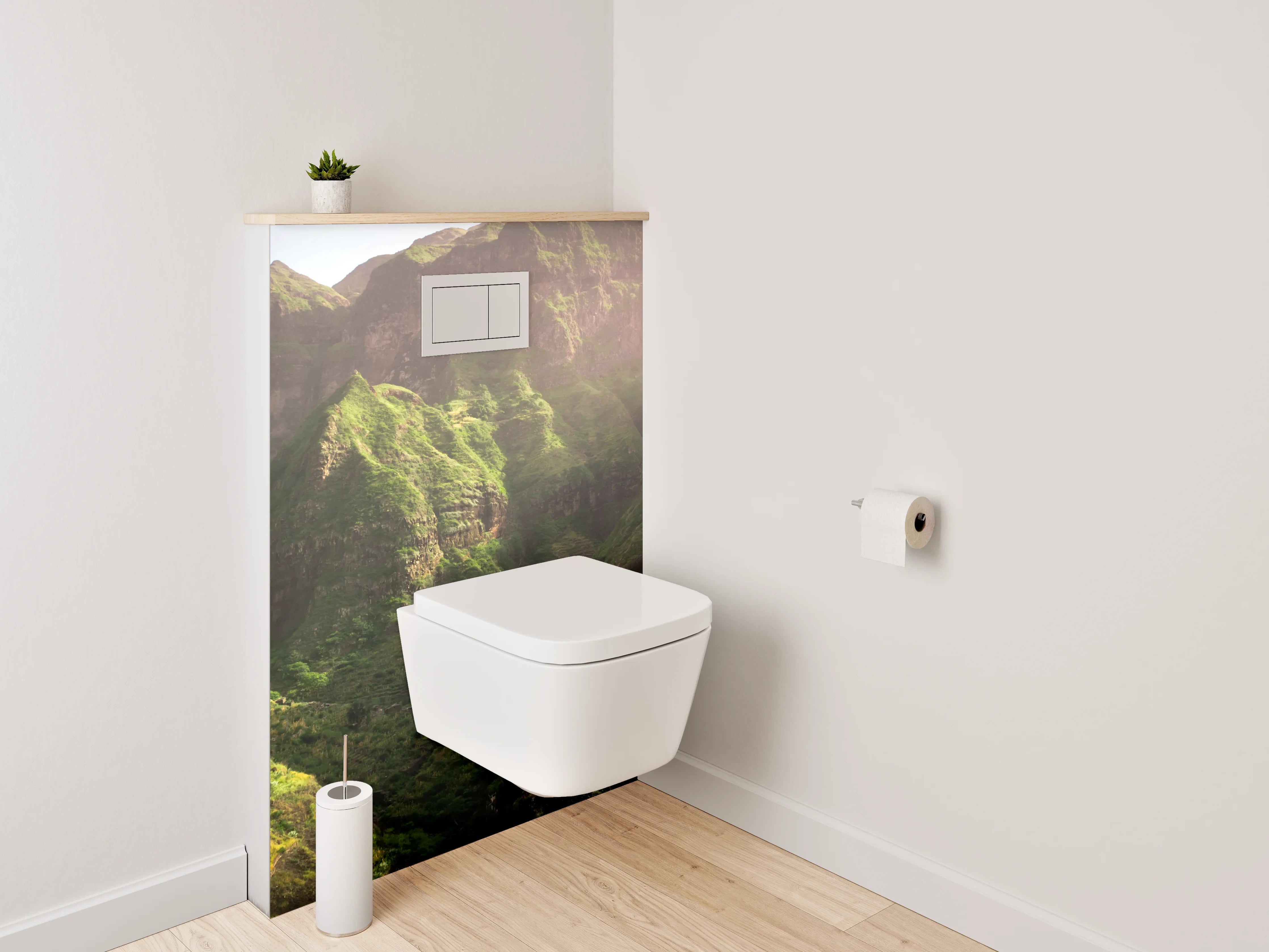 WC-Rückwand - Grüne Gebirgslandschaft mit Dorf