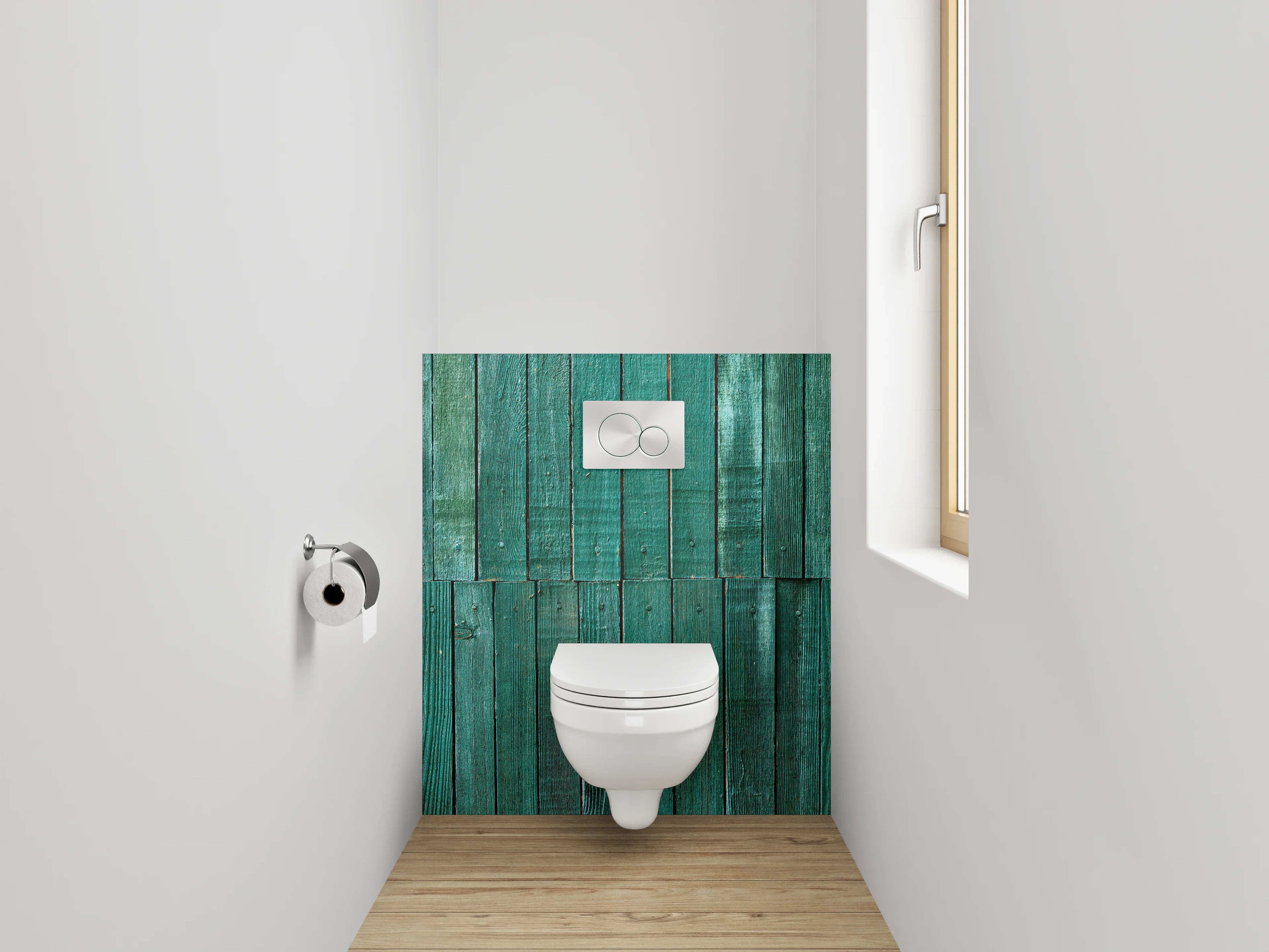 WC-Rückwand - Grüne Holzlatten rustikal