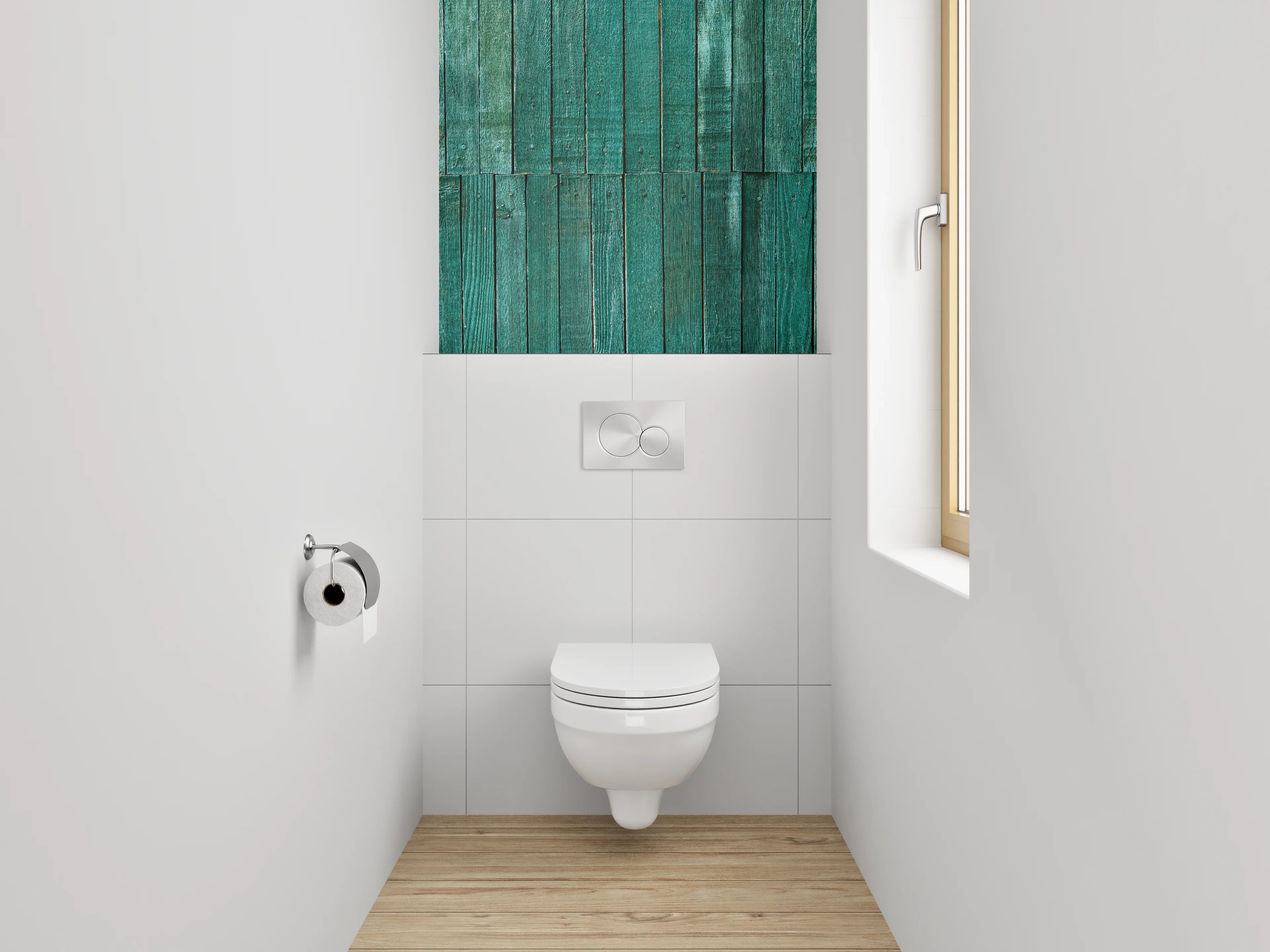 WC-Rückwand - Grüne Holzlatten rustikal
