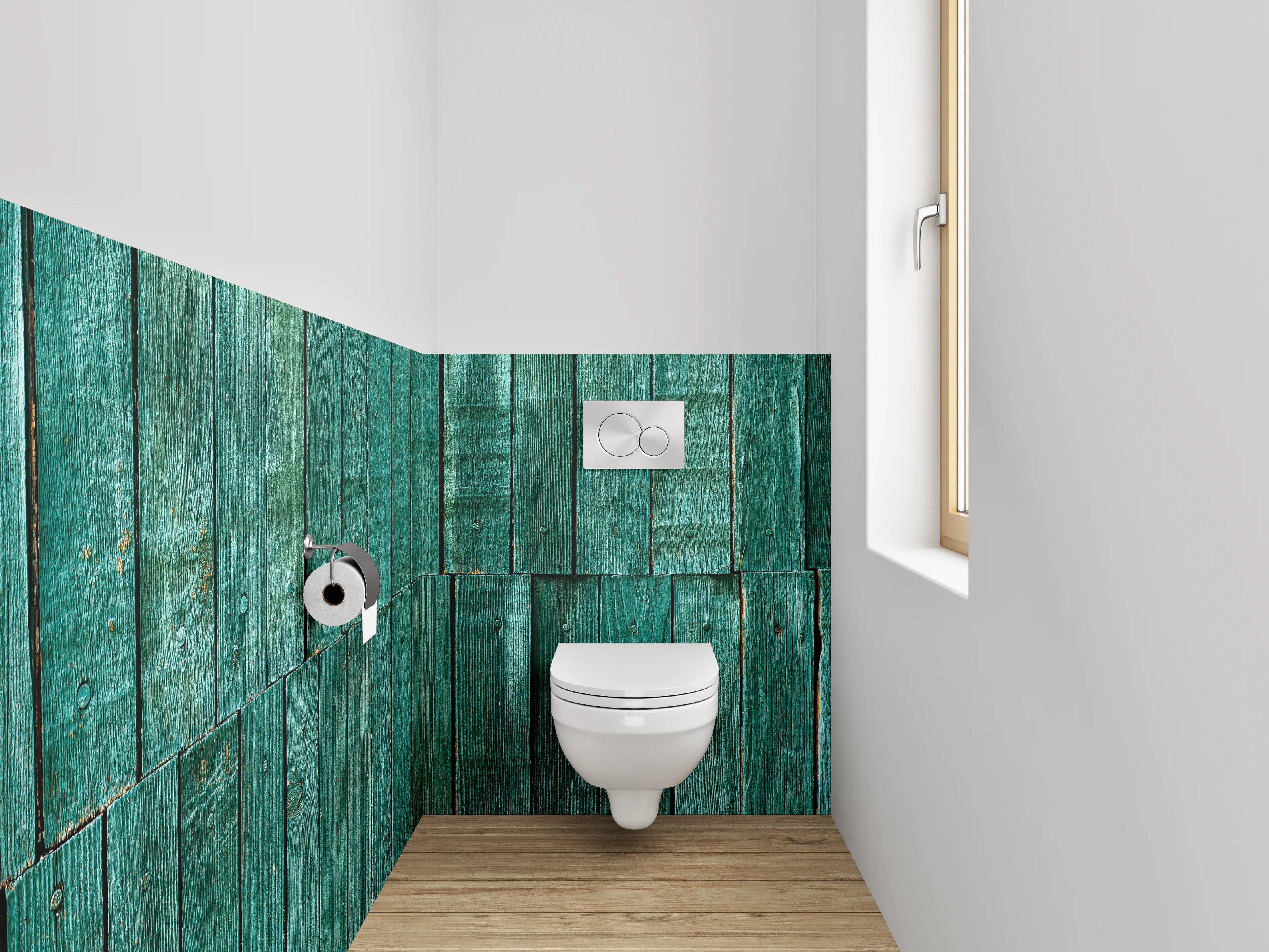 WC-Rückwand - Grüne Holzlatten rustikal