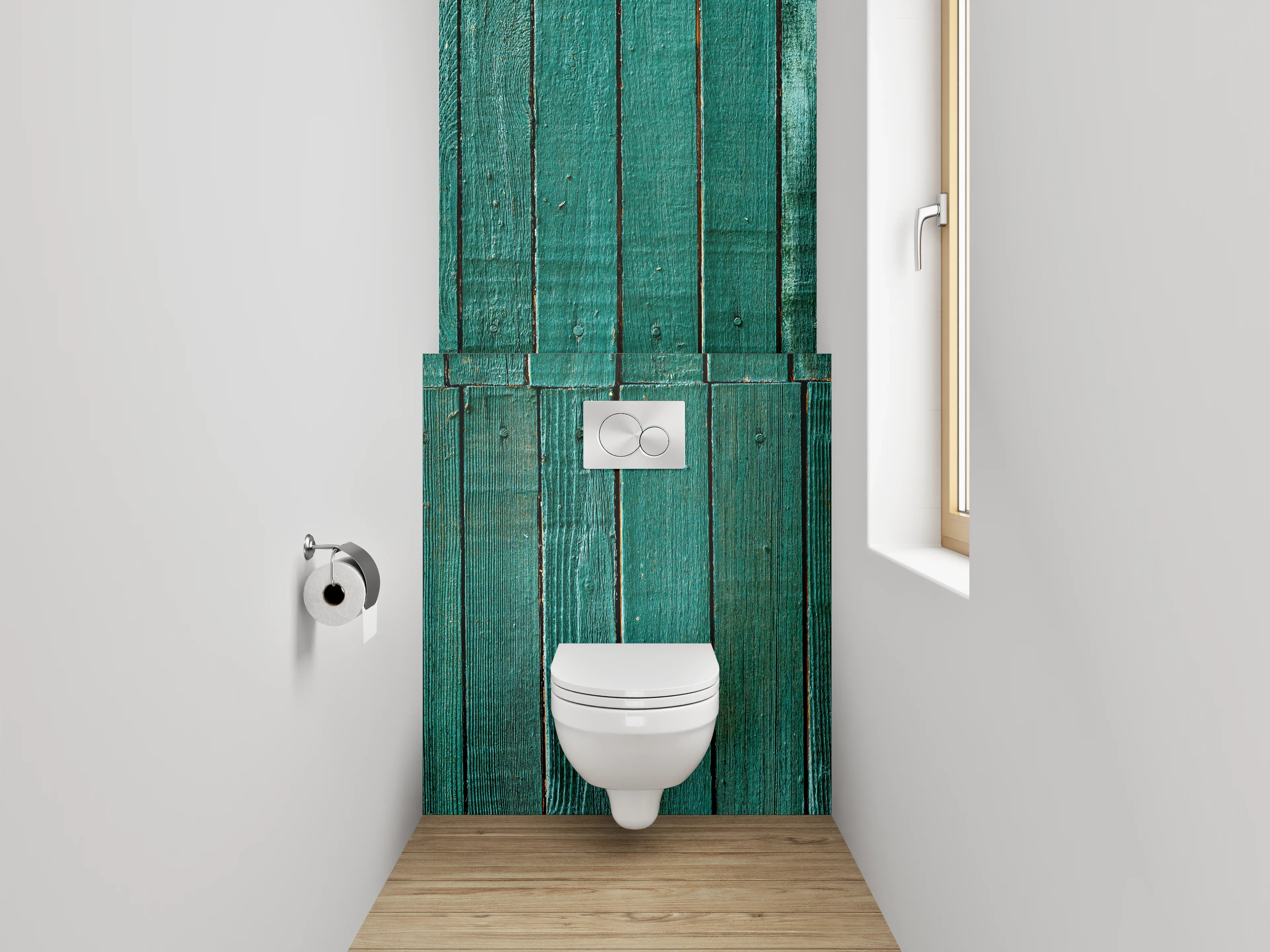 WC-Rückwand - Grüne Holzlatten rustikal