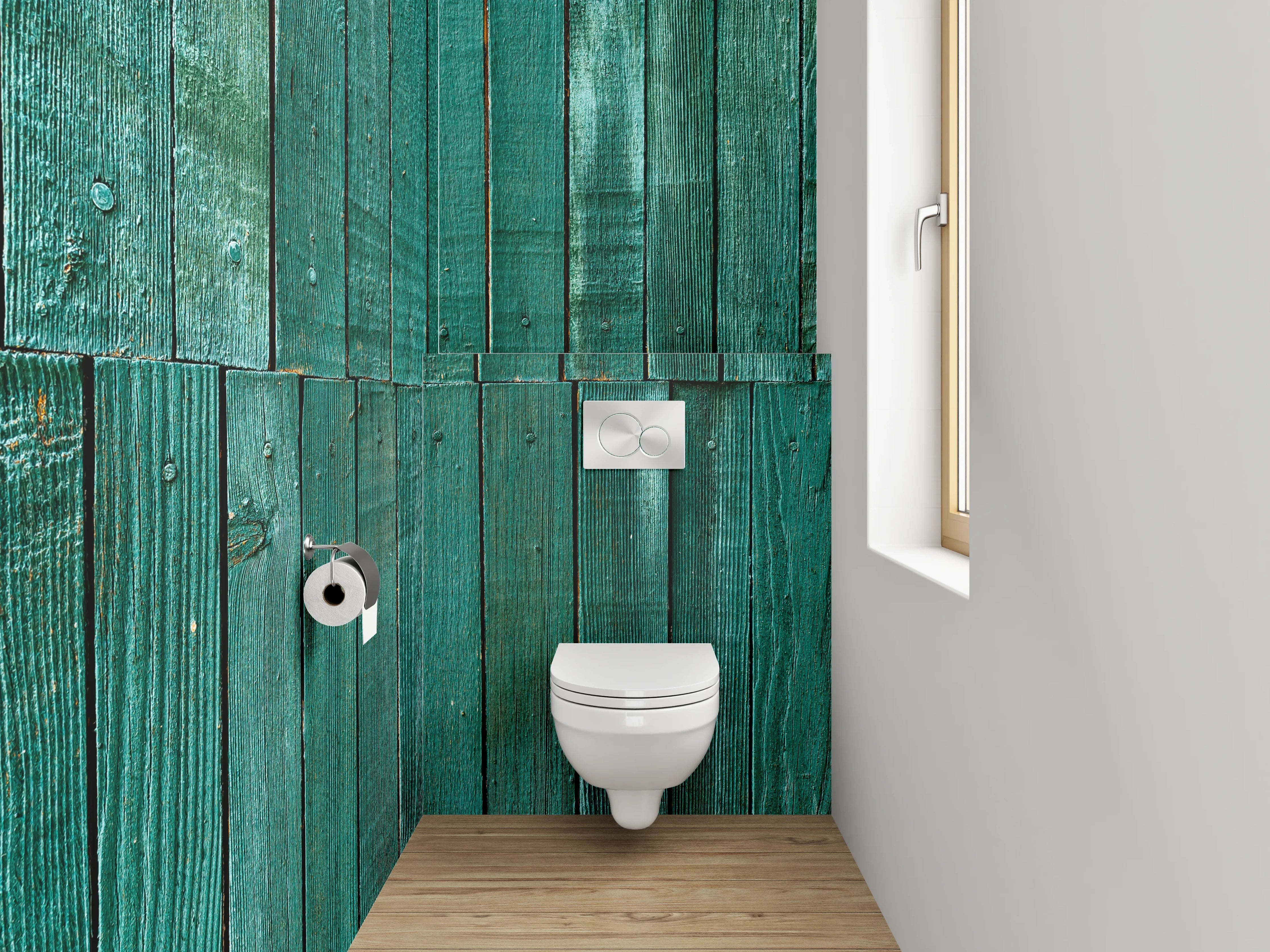 WC-Rückwand - Grüne Holzlatten rustikal