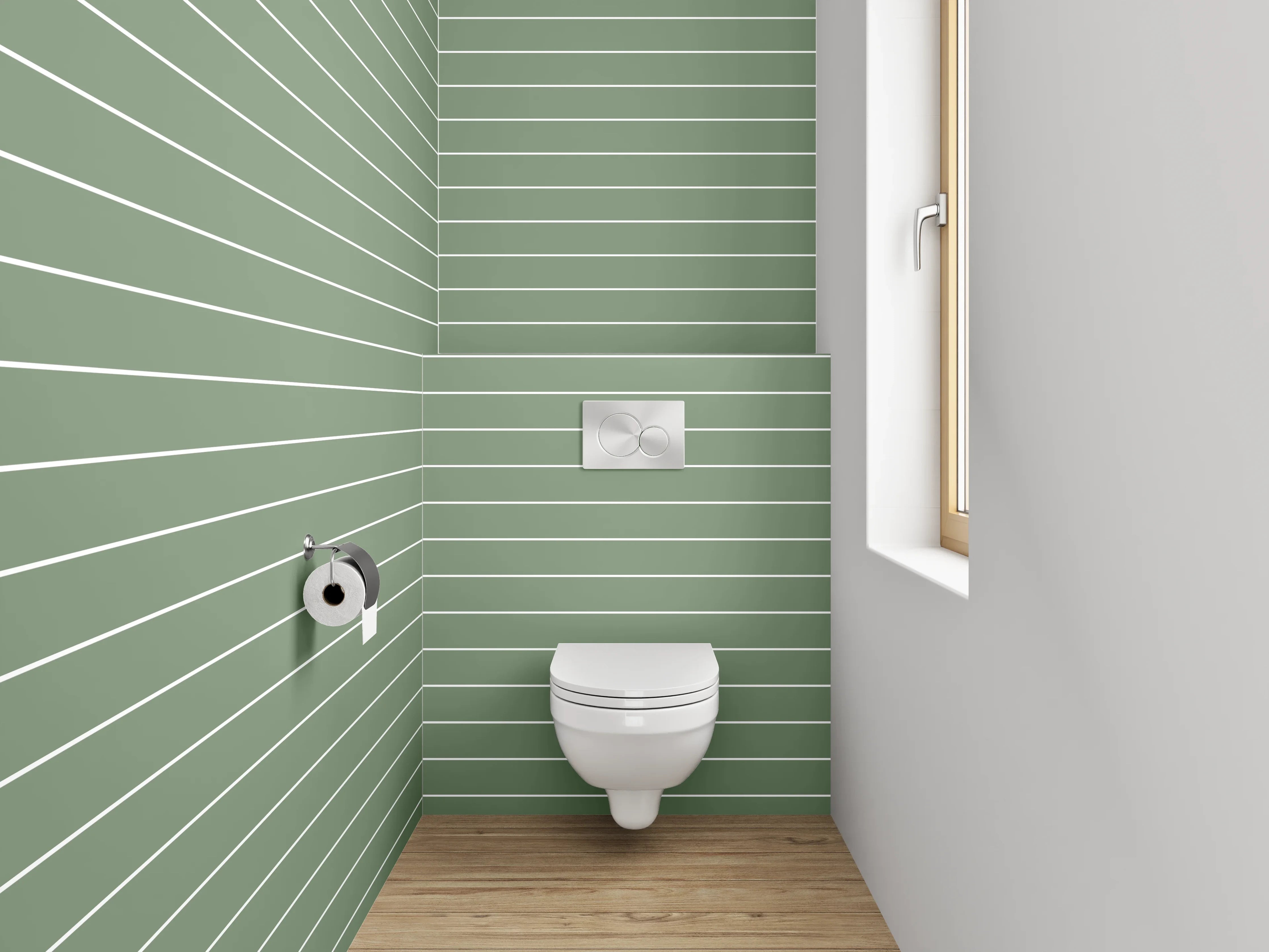 WC-Rückwand - Grüne Linienmuster Tapete modern