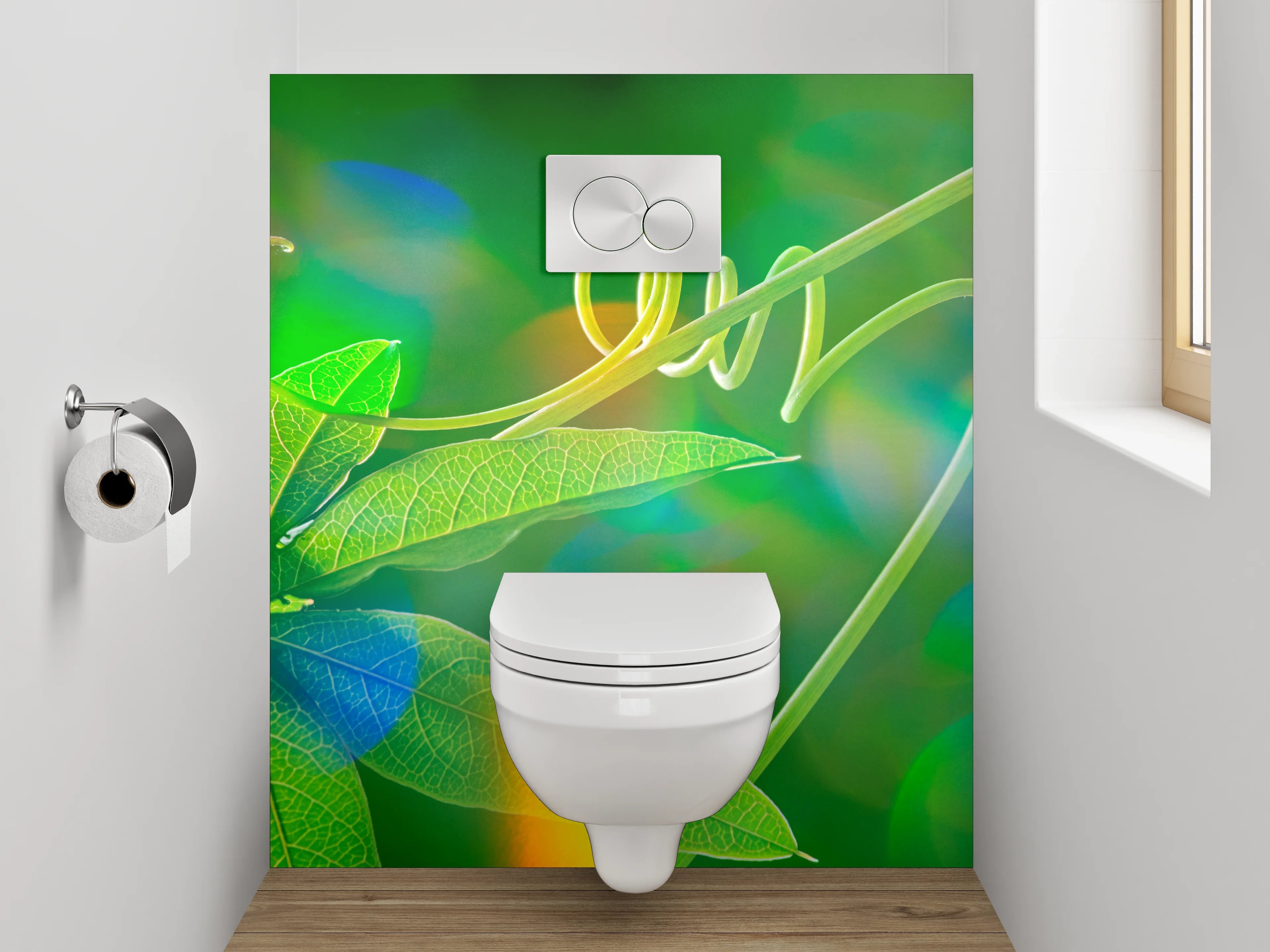 WC-Rückwand - Grüne Pflanzen-Ranke mit Lichtspielen