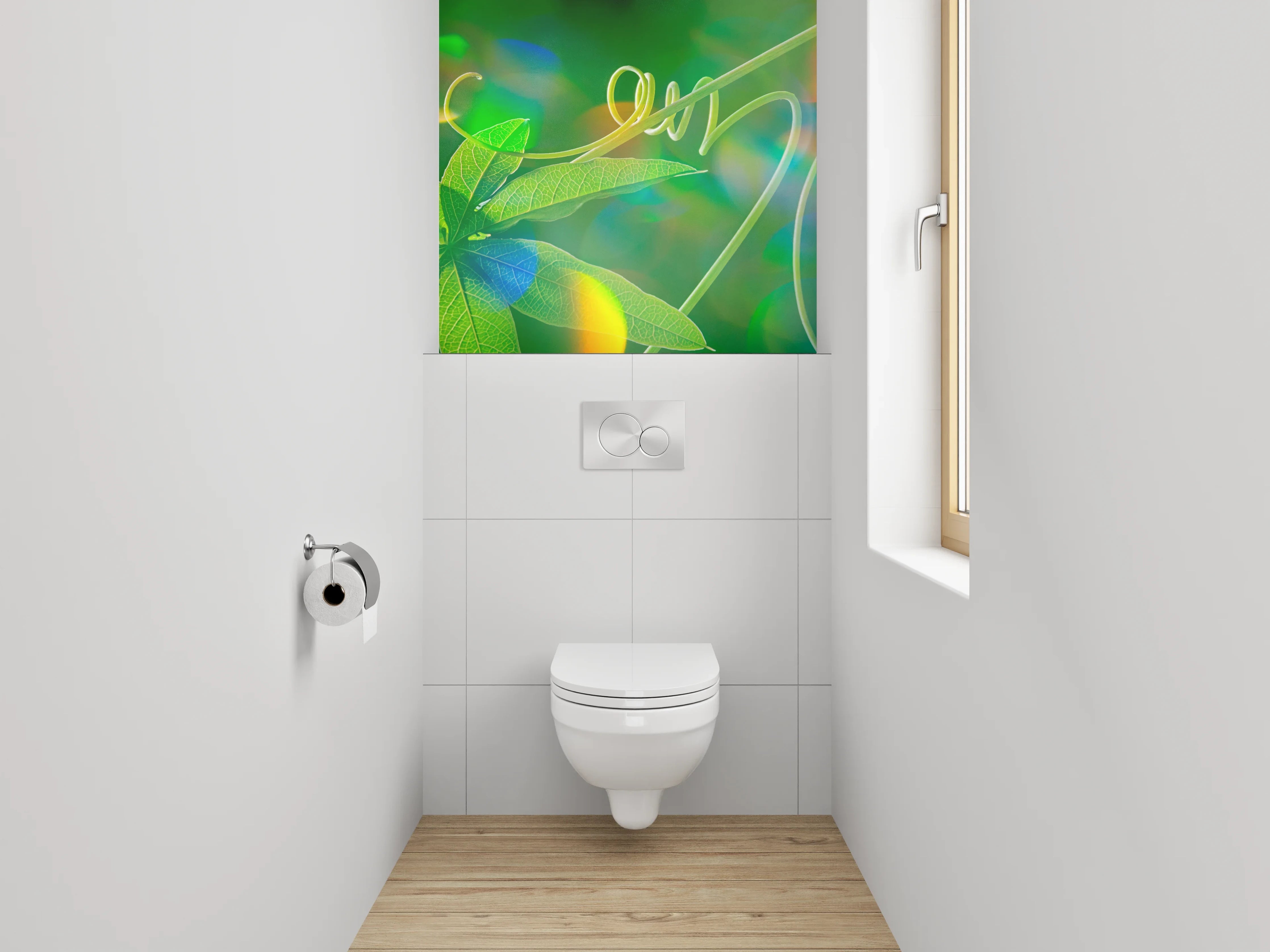 WC-Rückwand - Grüne Pflanzen-Ranke mit Lichtspielen
