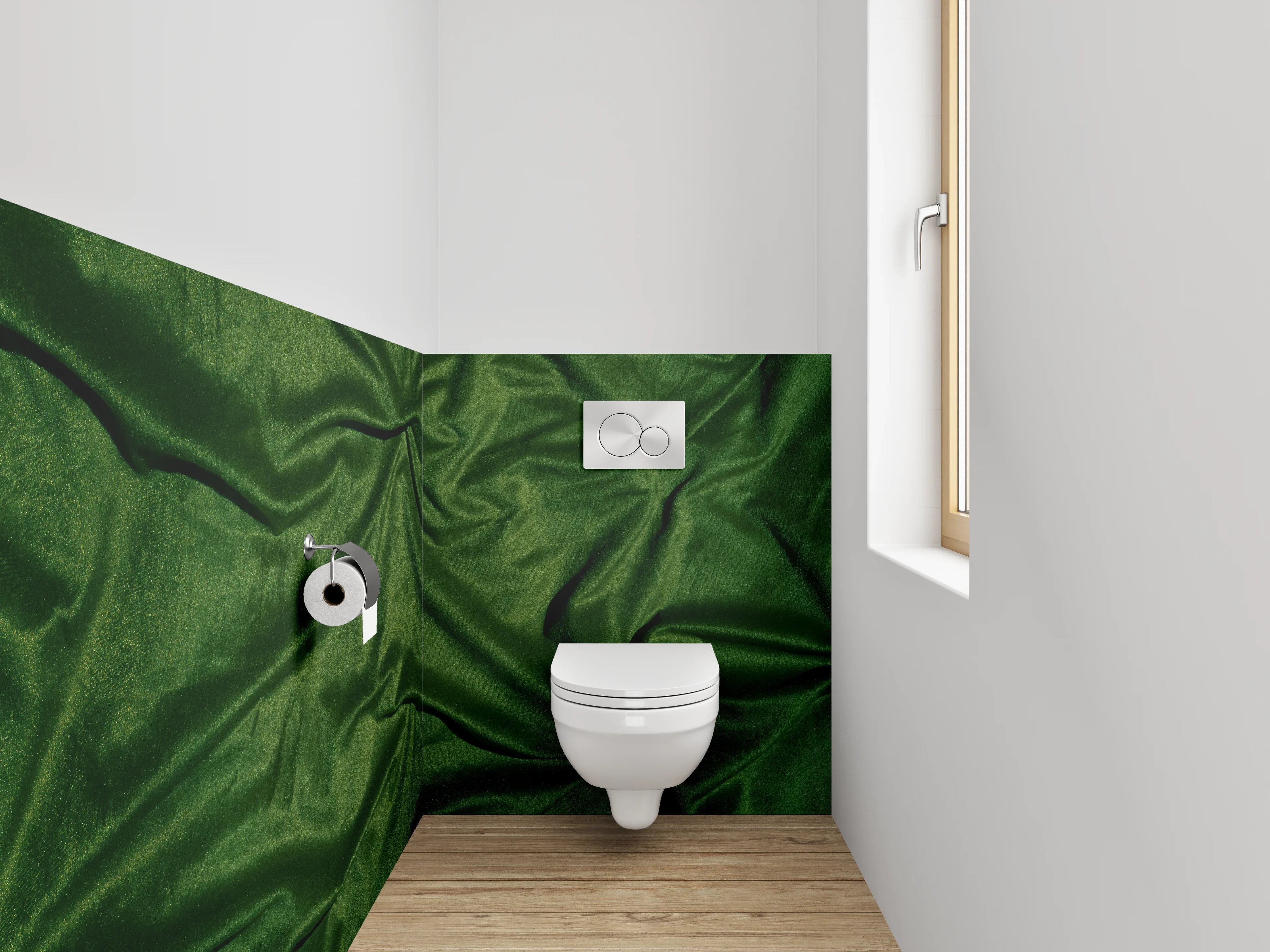 WC-Rückwand - Grüne Samtstoff-Textur