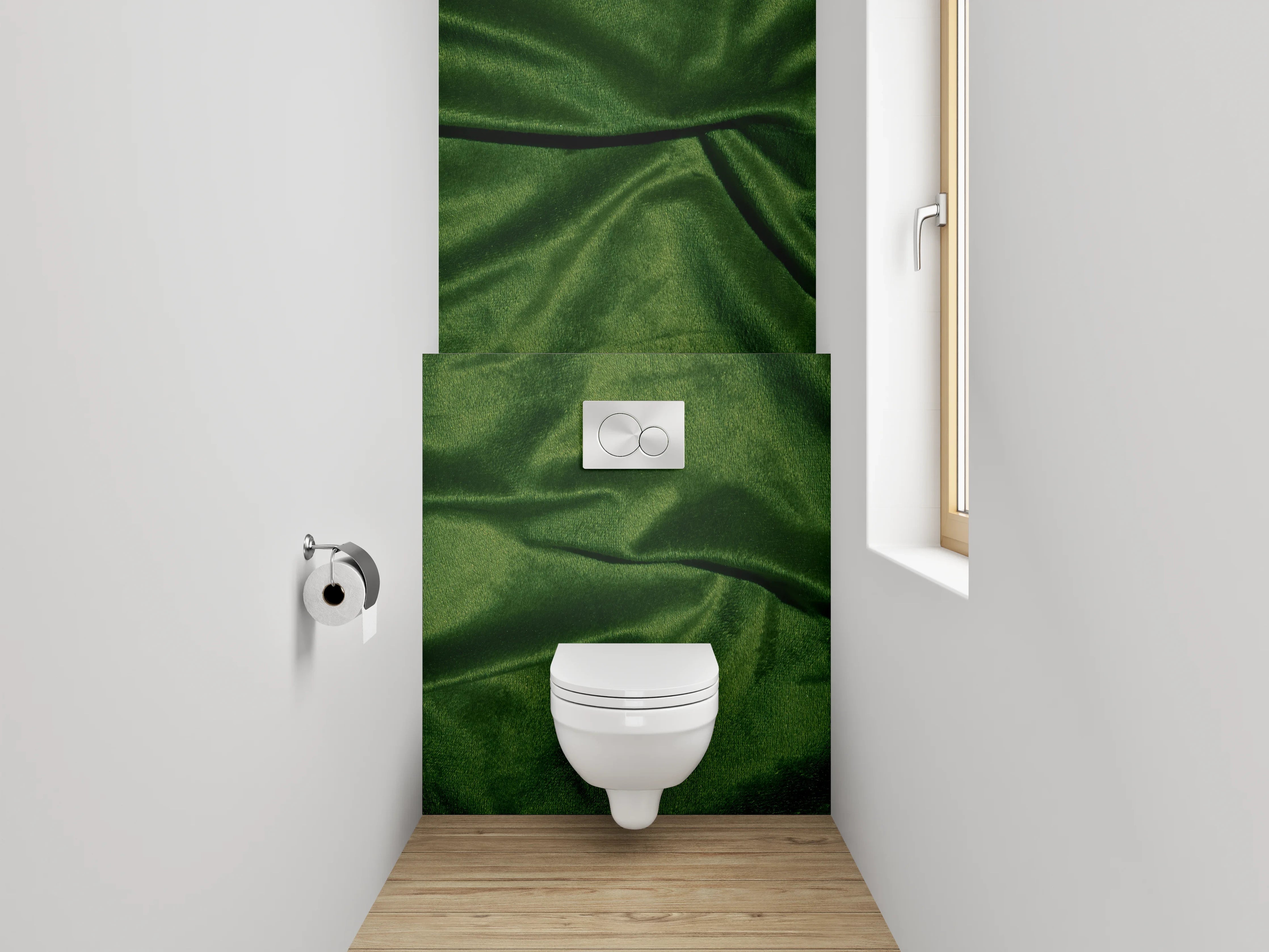 WC-Rückwand - Grüne Samtstoff-Textur