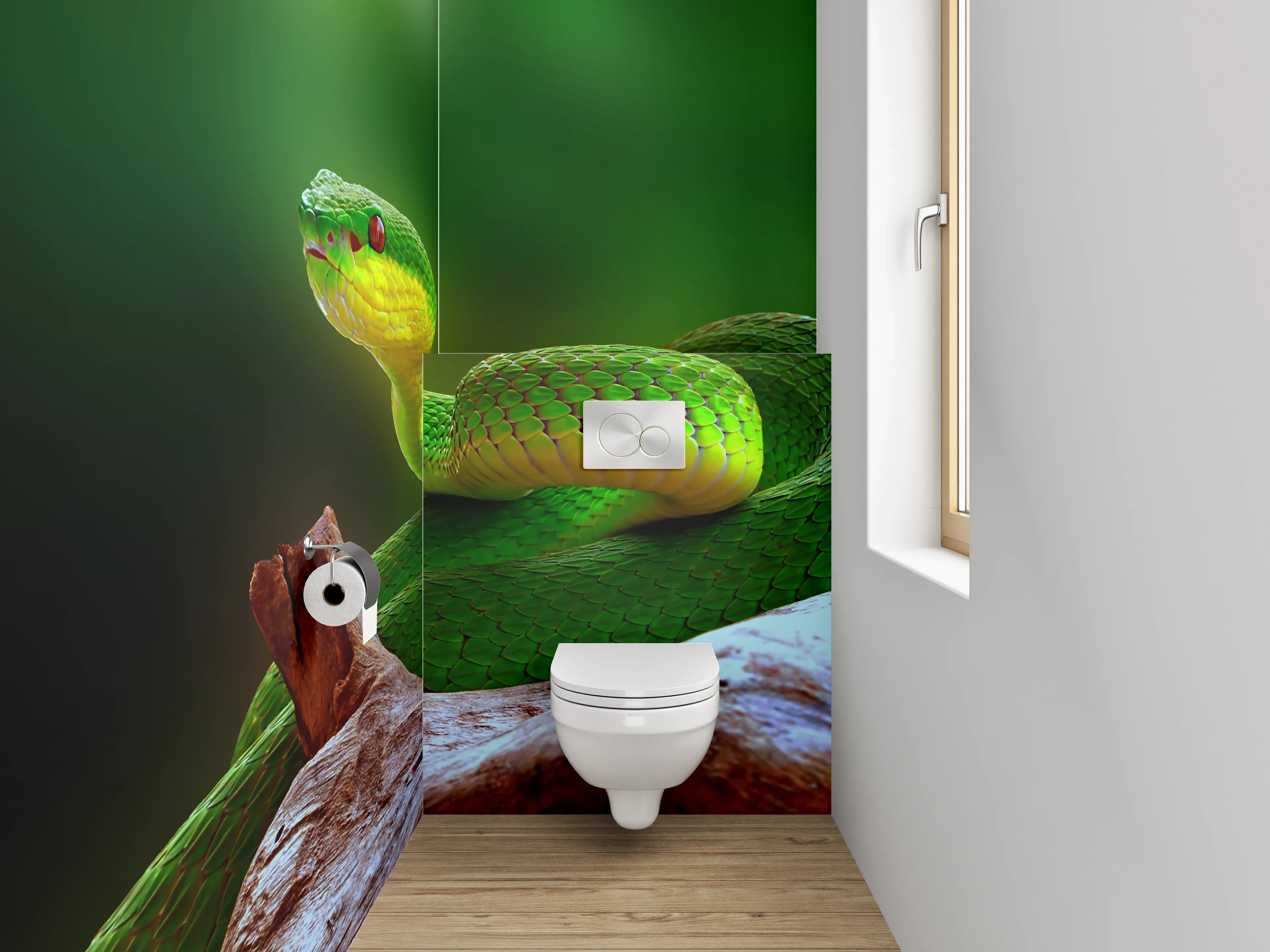 WC-Rückwand - Grüne Schlange auf Ast – Natur-Motiv