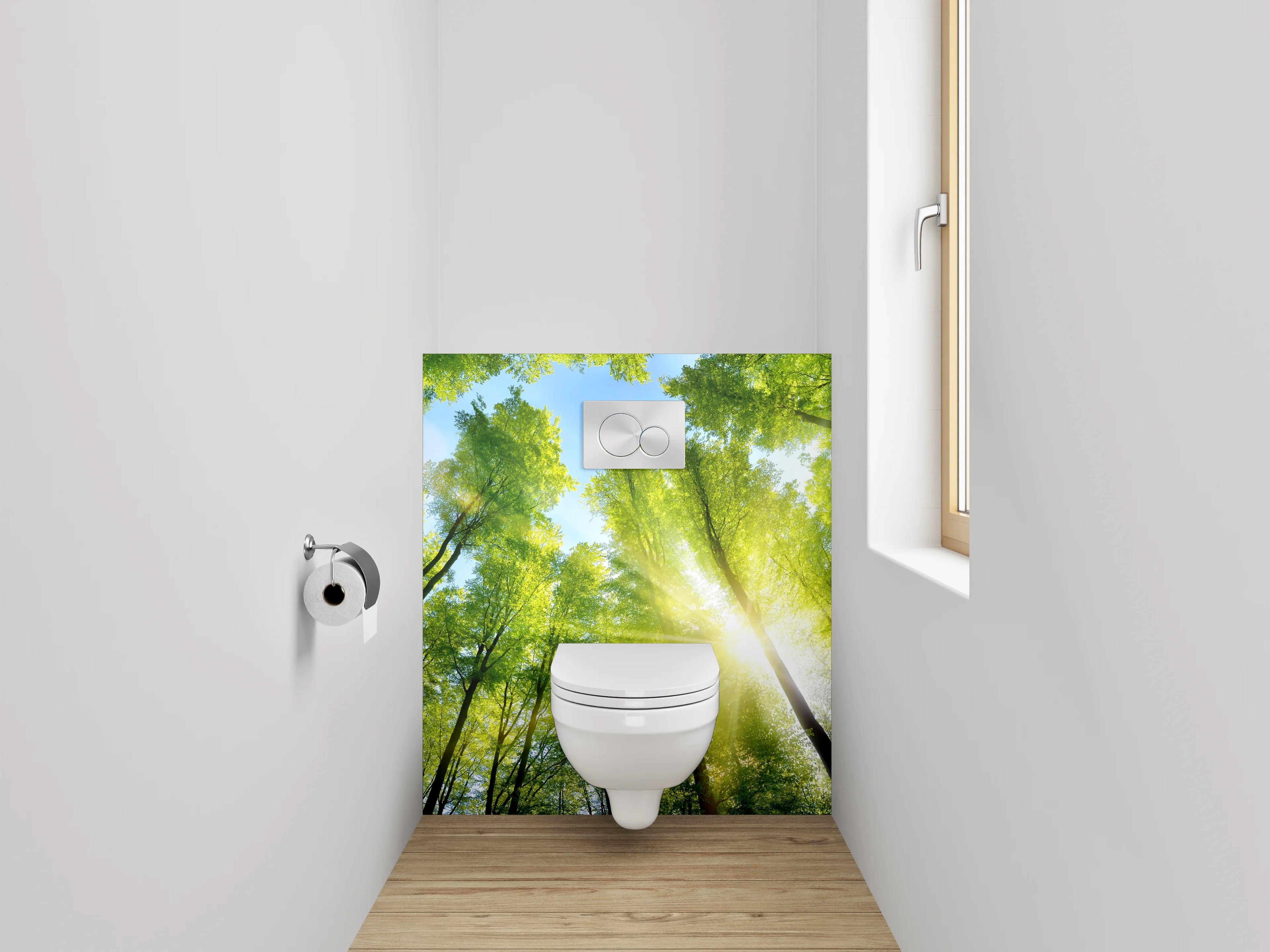 WC-Rückwand - Grüner Wald mit Sonnenstrahlen
