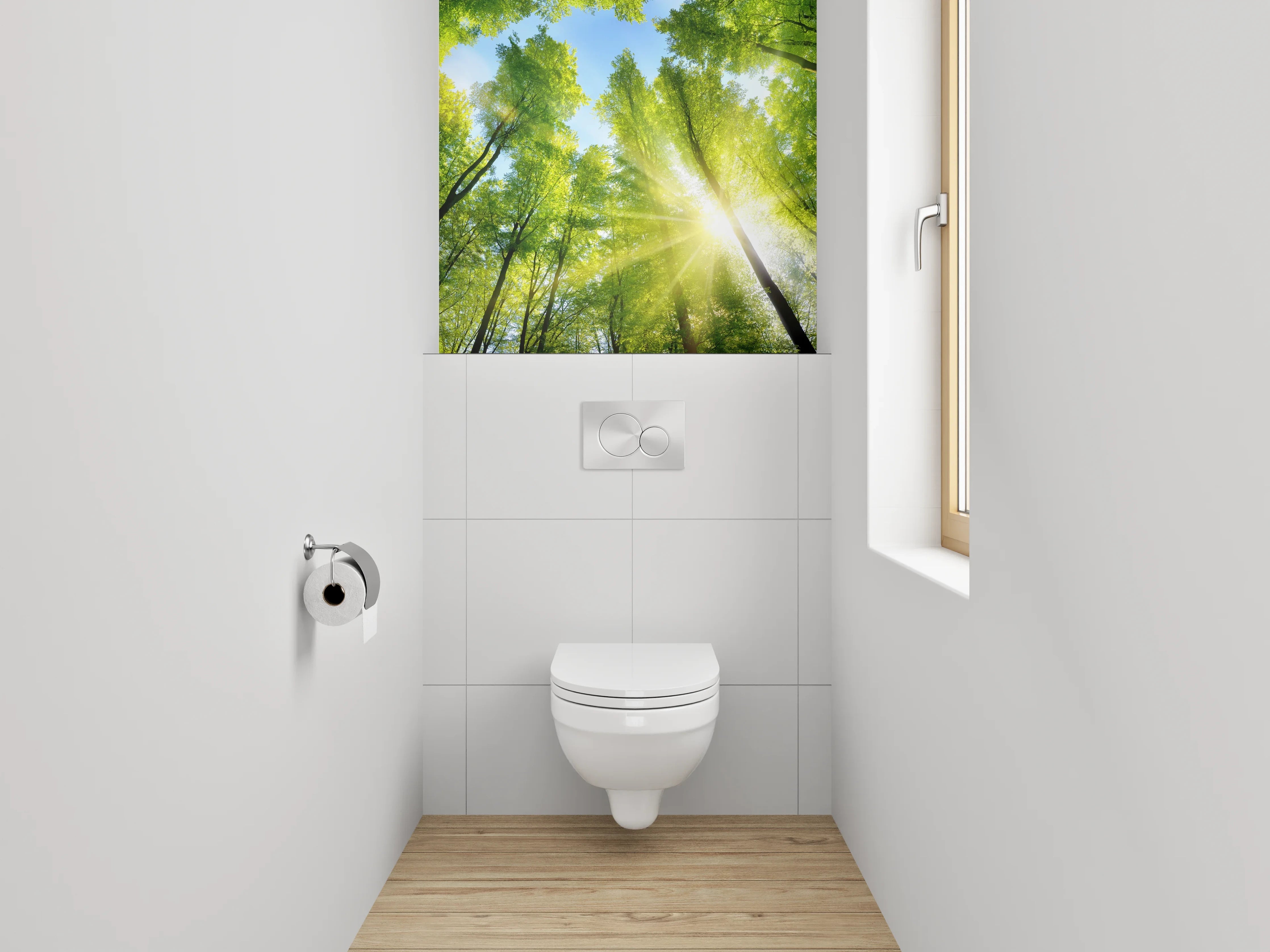 WC-Rückwand - Grüner Wald mit Sonnenstrahlen