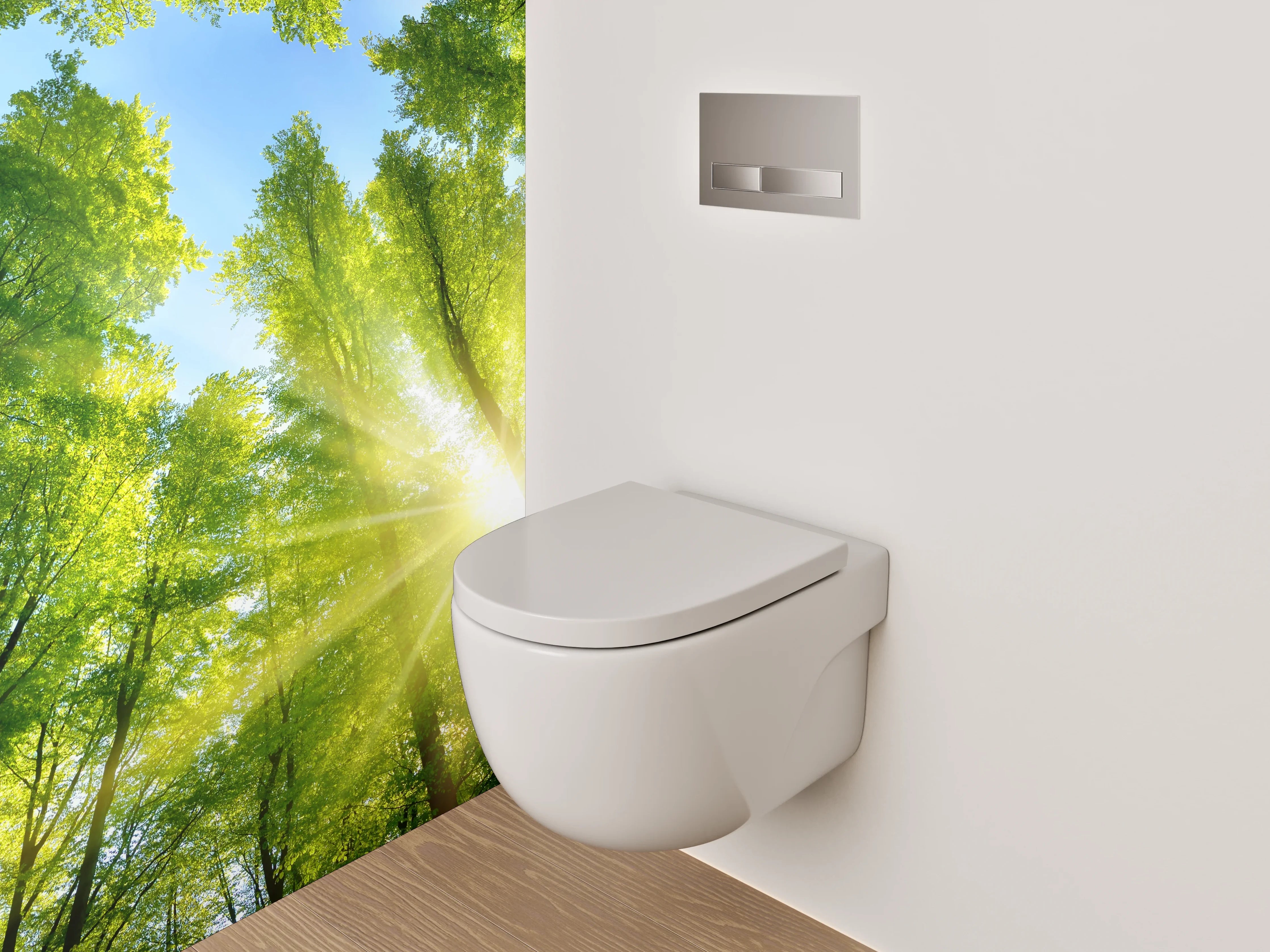 WC-Rückwand - Grüner Wald mit Sonnenstrahlen