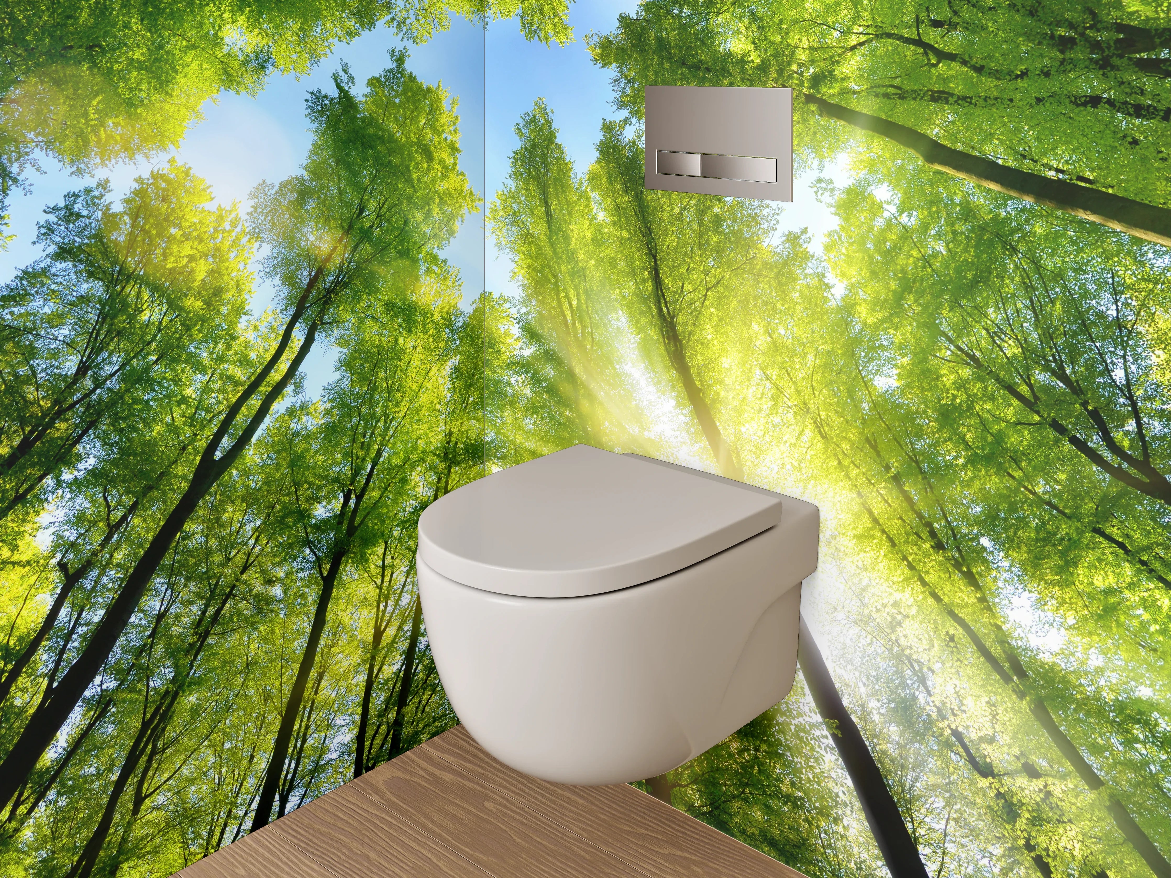 WC-Rückwand - Grüner Wald mit Sonnenstrahlen