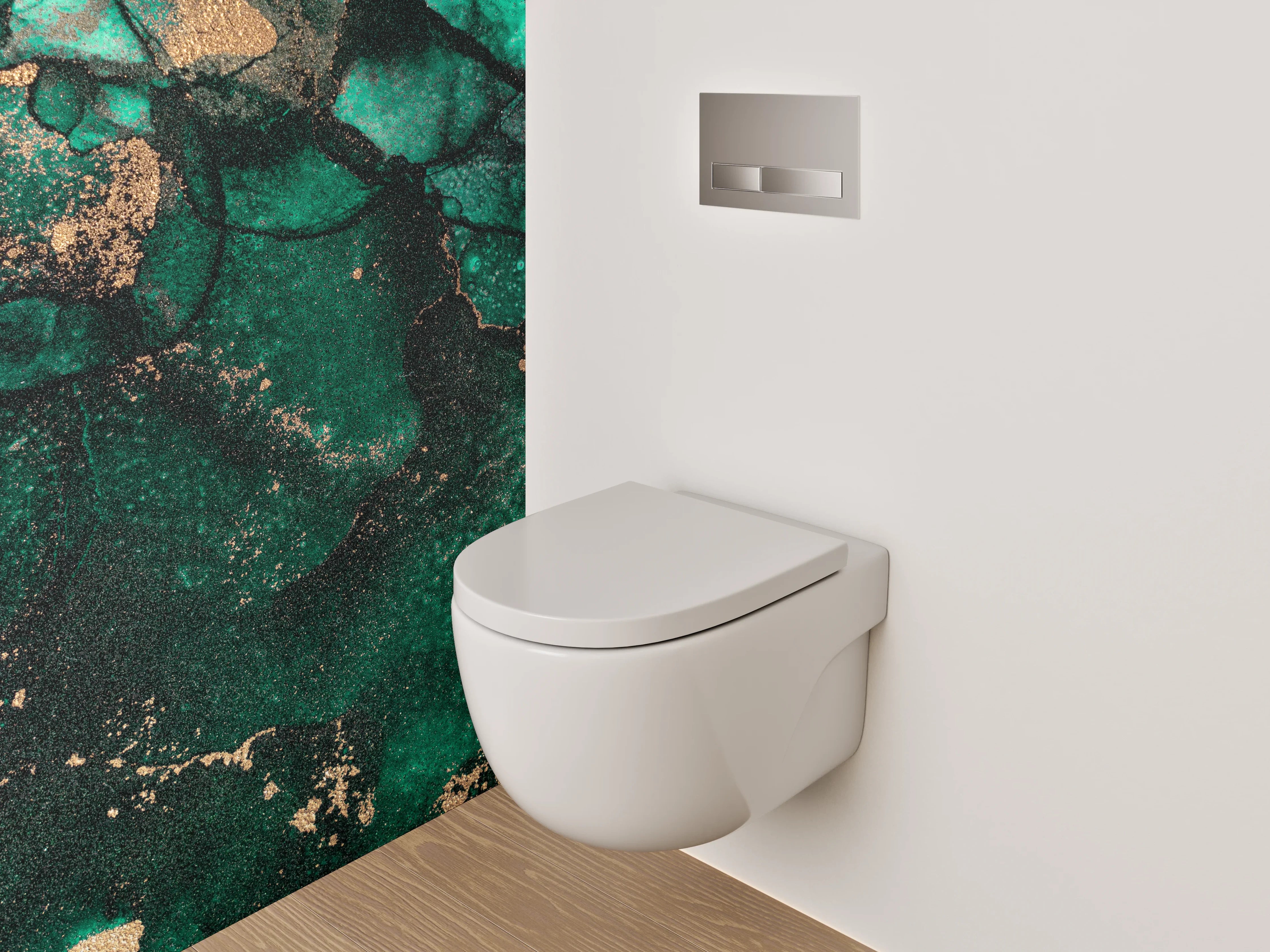 WC-Rückwand - Grünes Abstract mit goldenen Akzenten