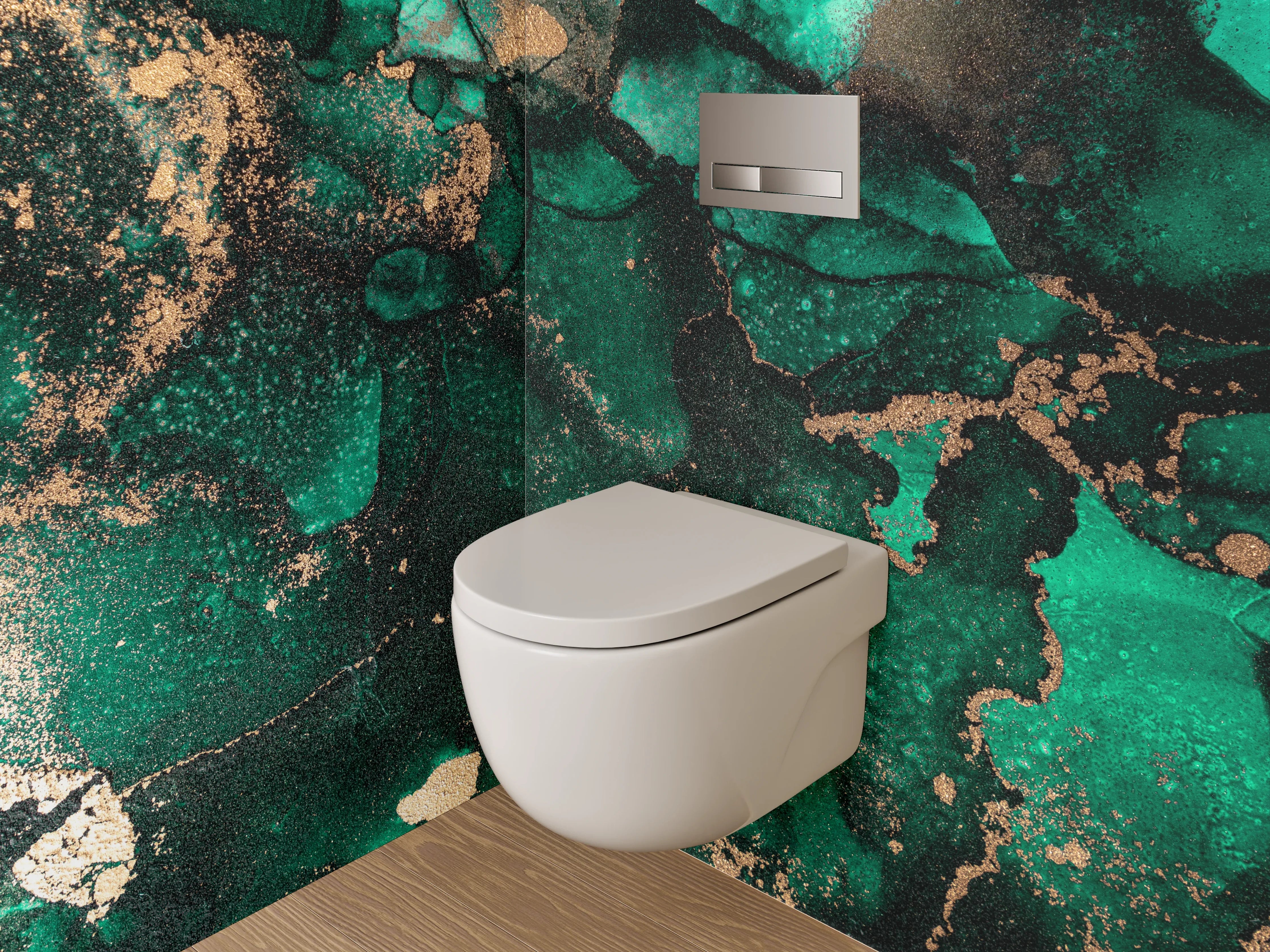WC-Rückwand - Grünes Abstract mit goldenen Akzenten