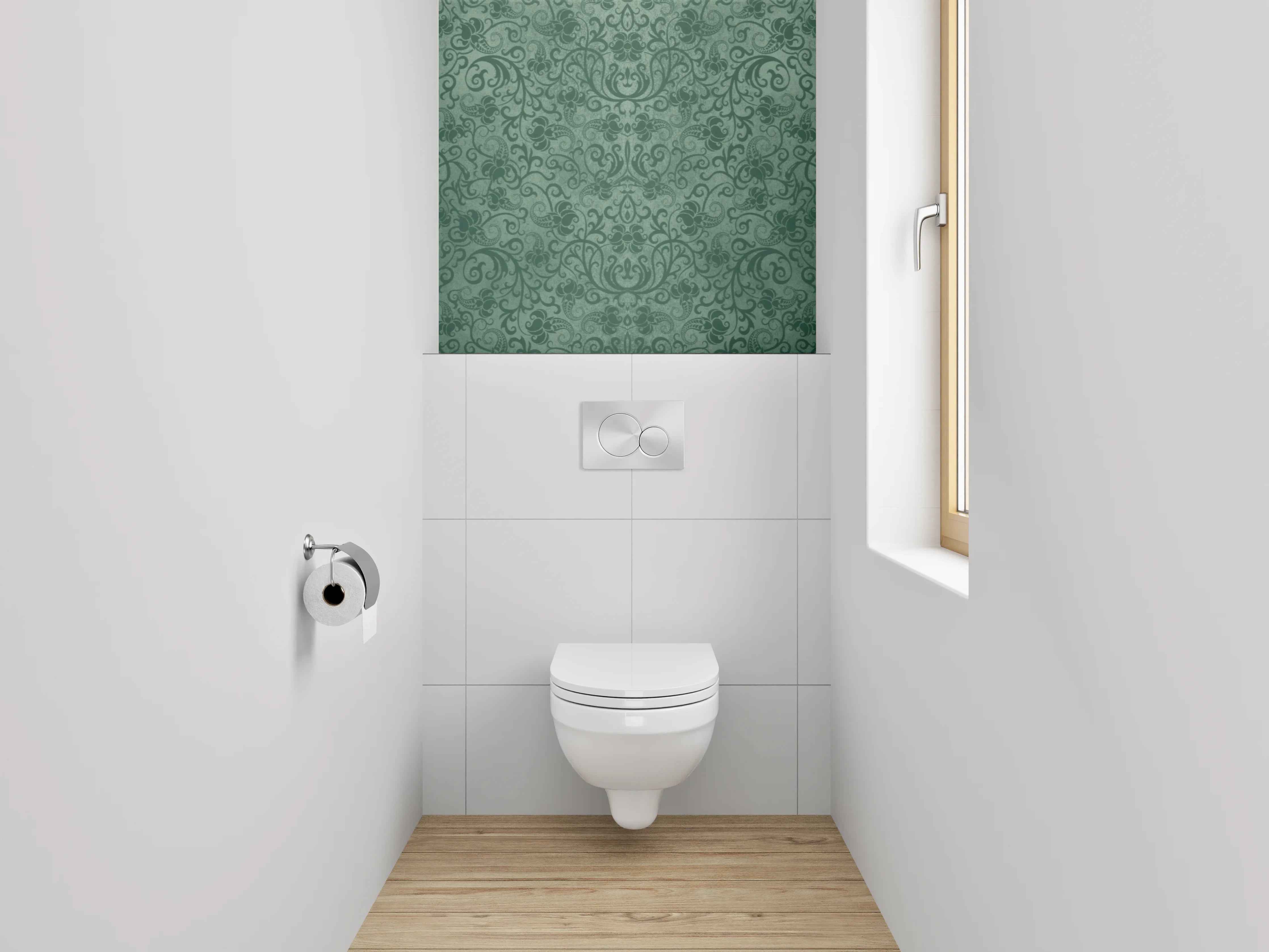 WC-Rückwand - Grünes Barock Muster Tapete