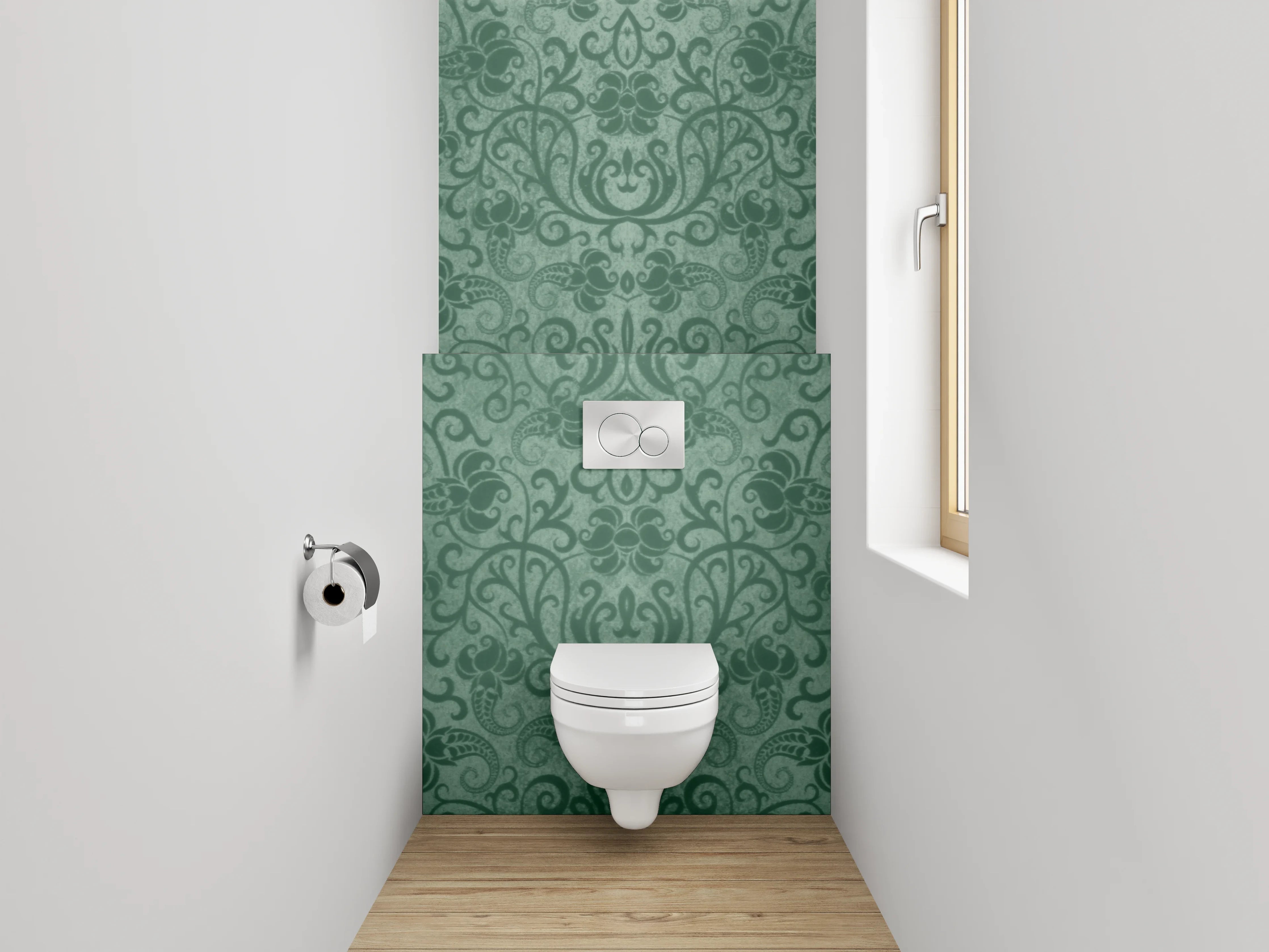 WC-Rückwand - Grünes Barock Muster Tapete