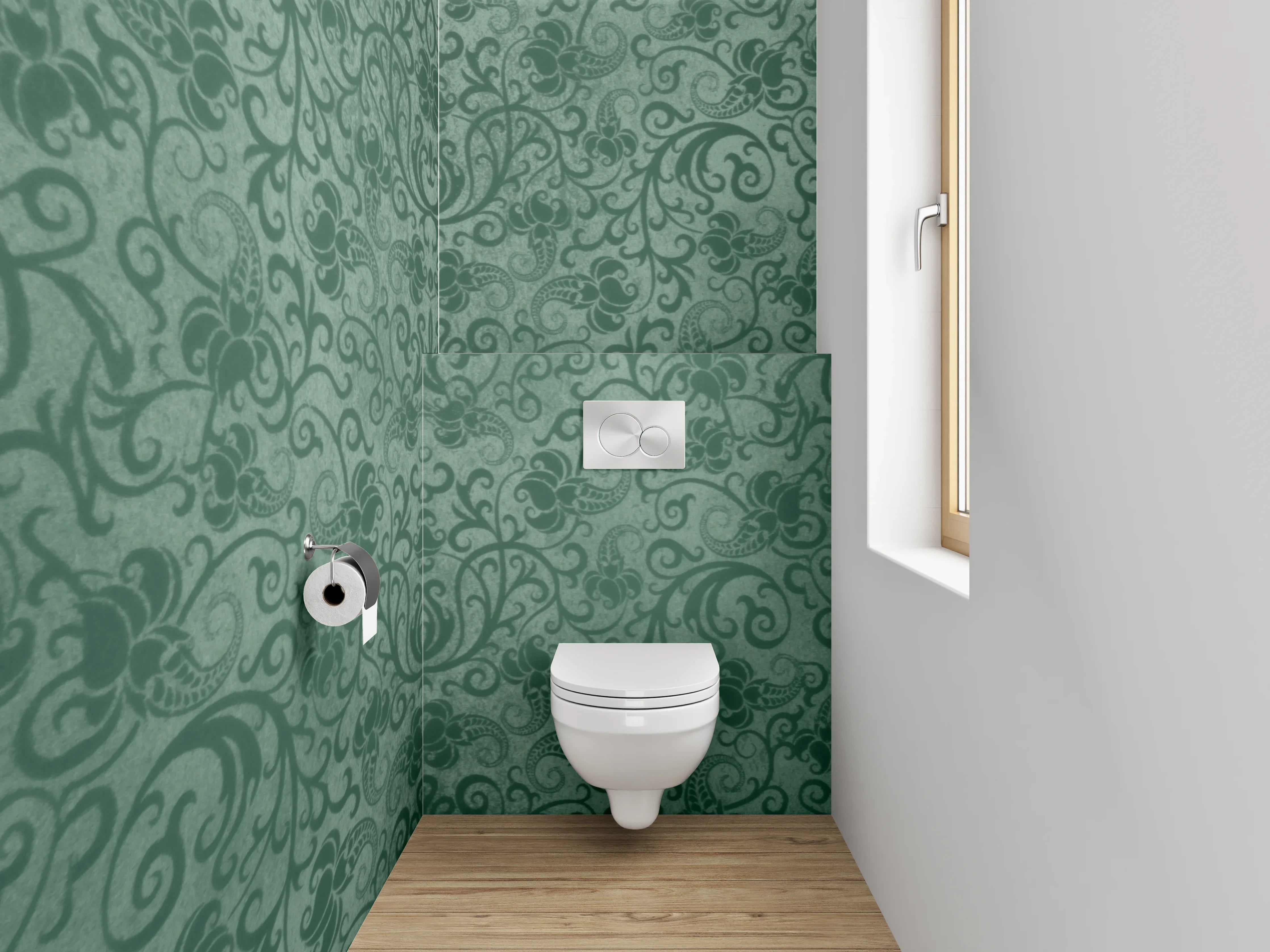 WC-Rückwand - Grünes Barock Muster Tapete