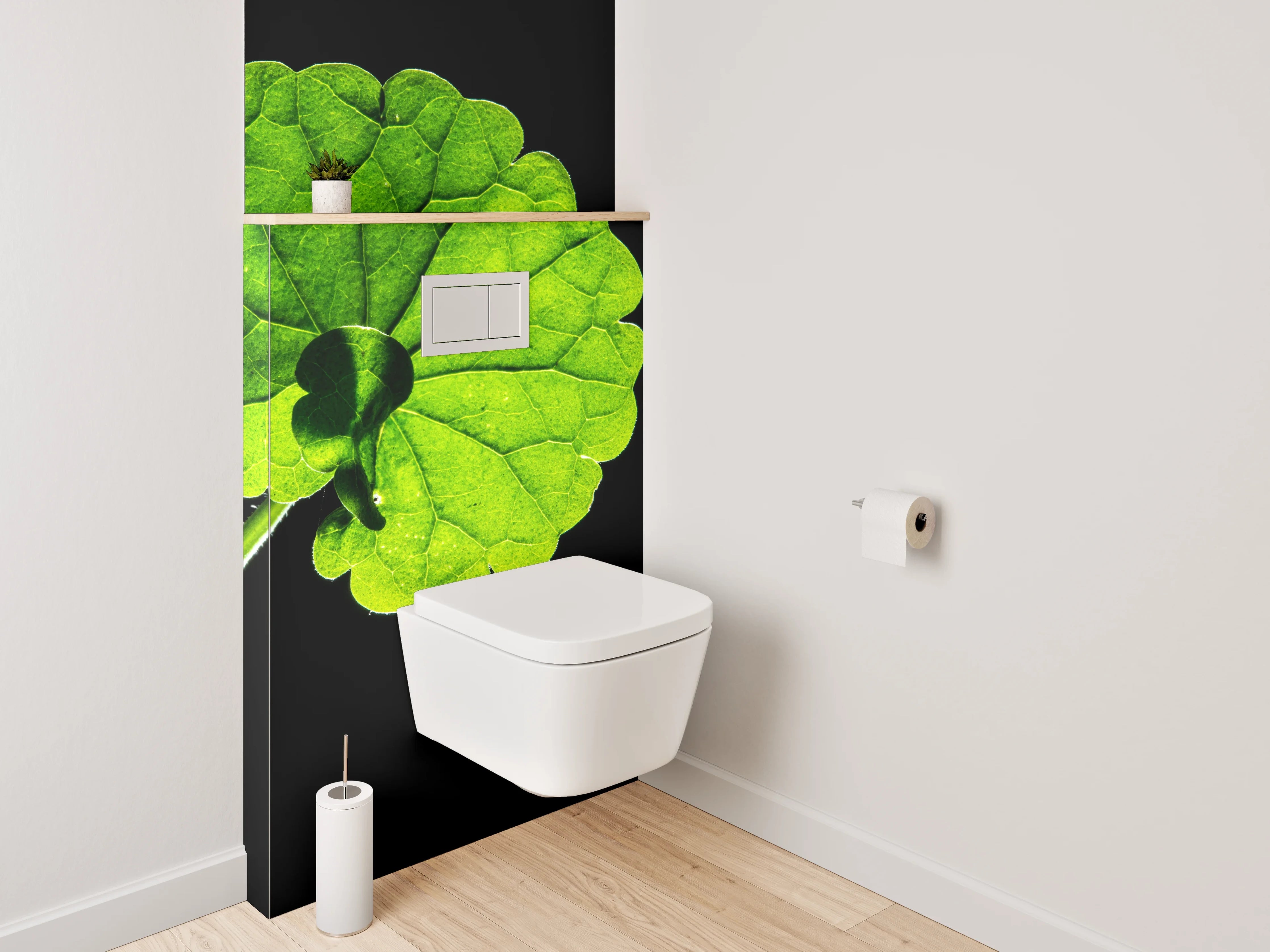 WC-Rückwand - Grünes Blatt auf Schwarz – Natur Akzent
