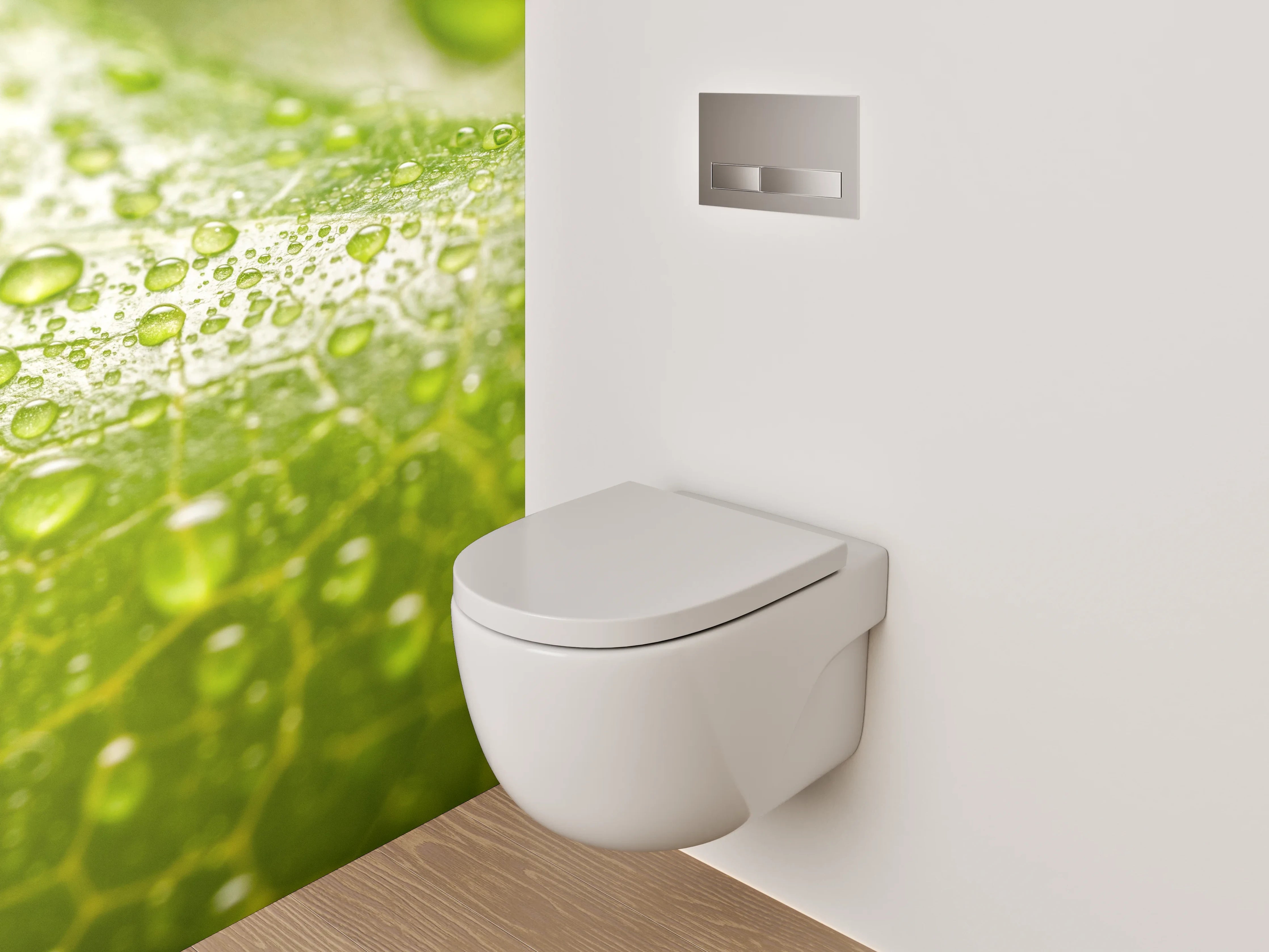 WC-Rückwand - Grünes Blatt mit Wassertropfen