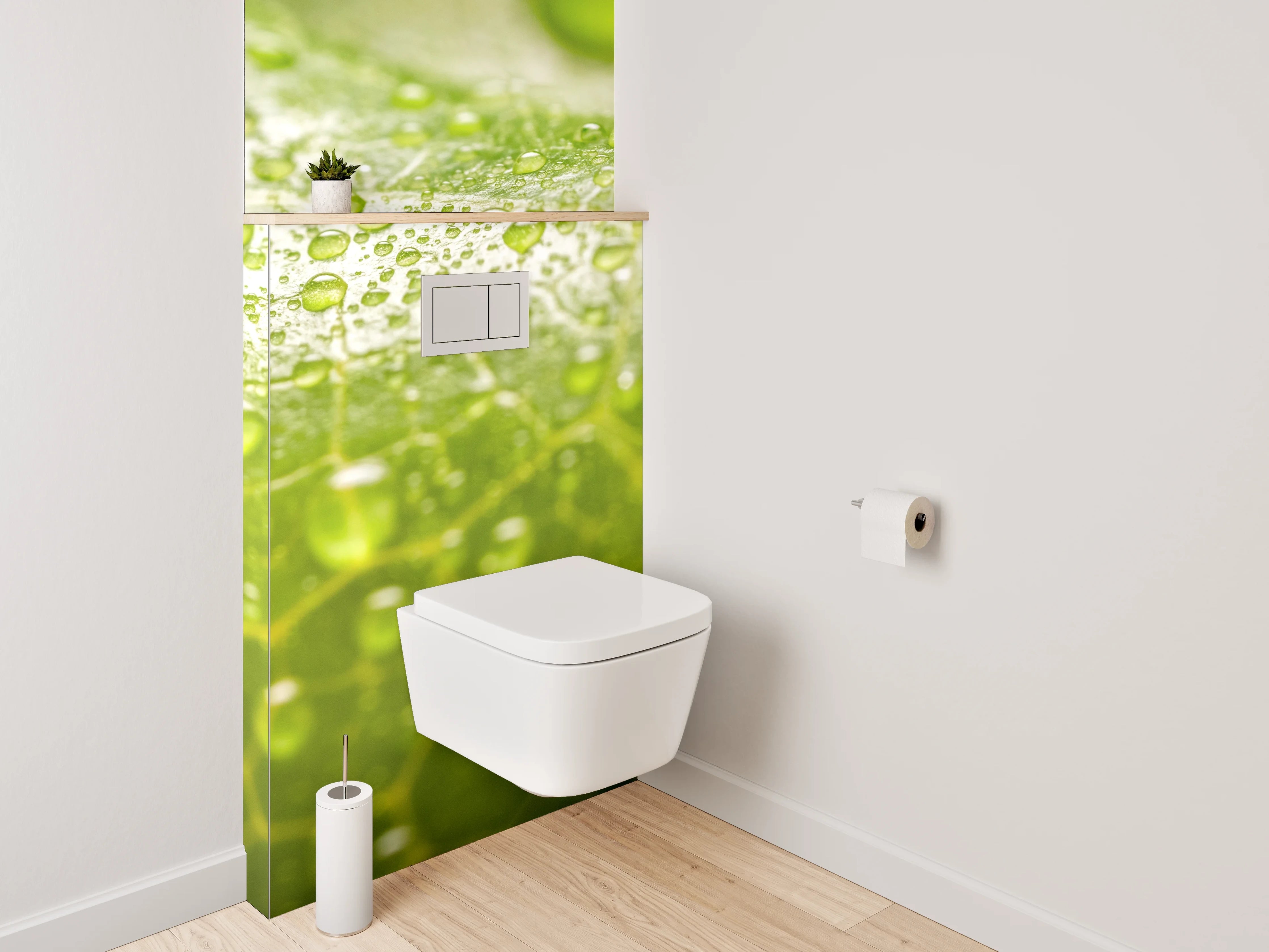 WC-Rückwand - Grünes Blatt mit Wassertropfen