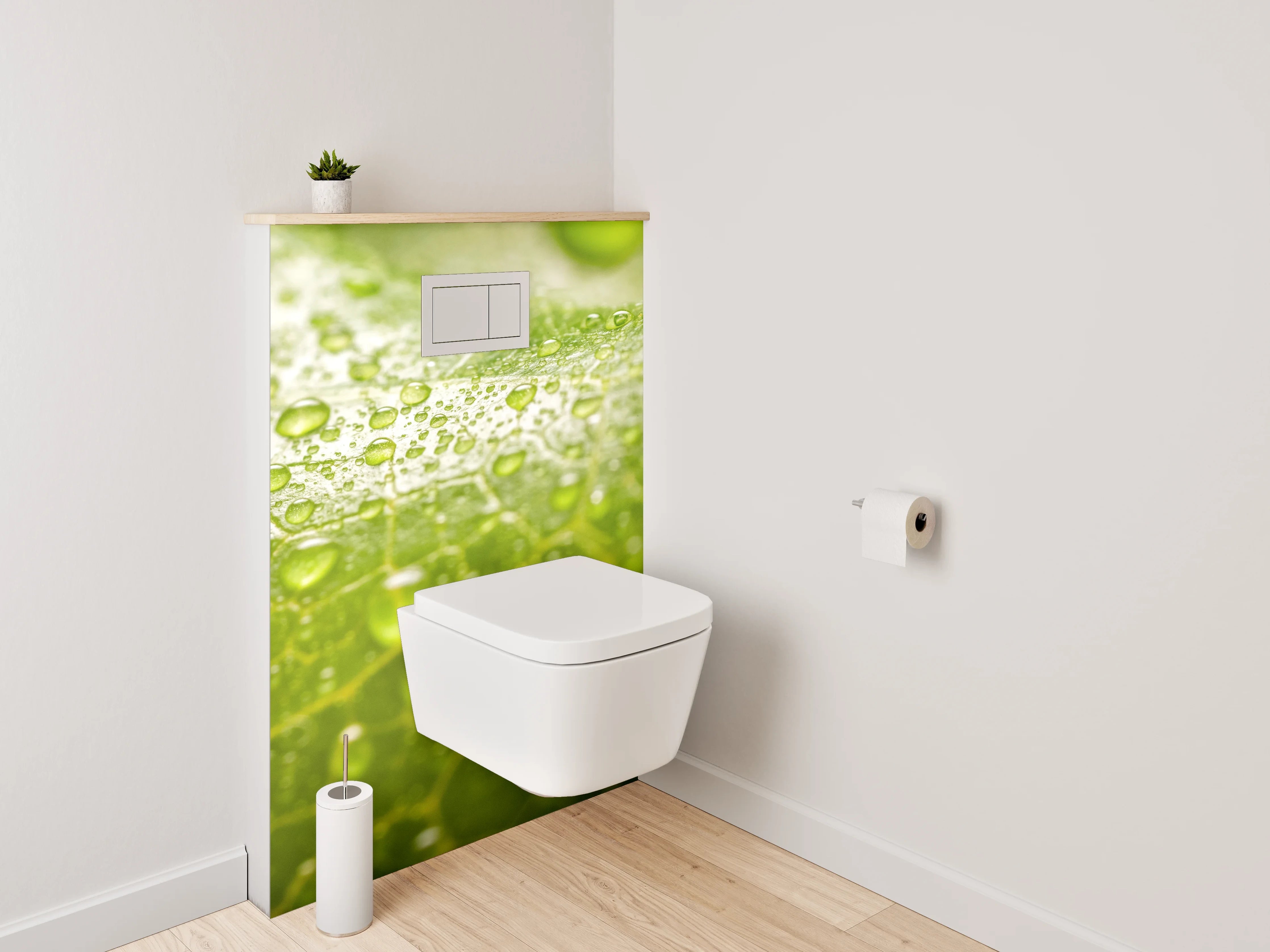 WC-Rückwand - Grünes Blatt mit Wassertropfen