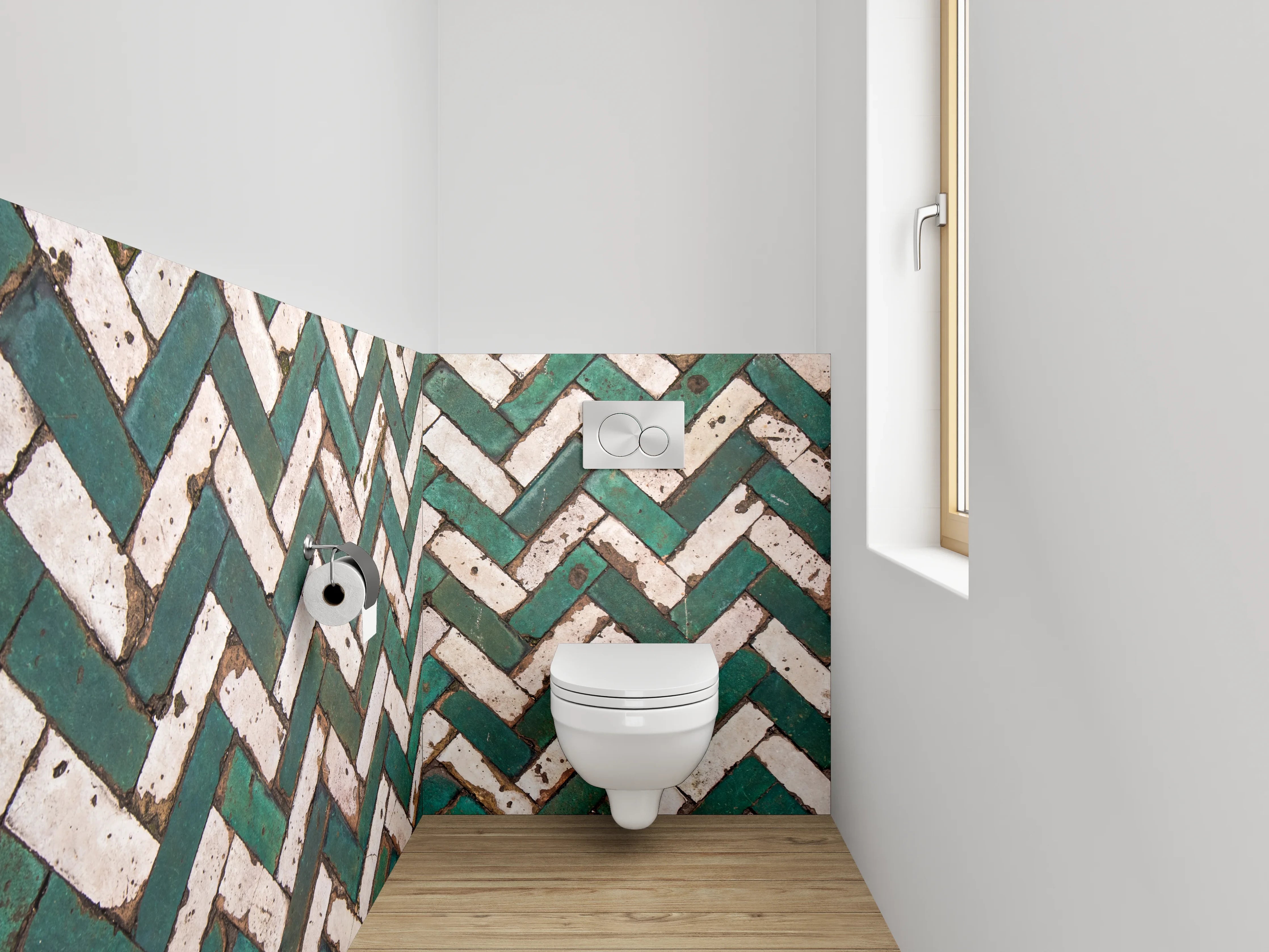WC-Rückwand - Grünes Fischgrät-Mosaik-Fliesenmuster