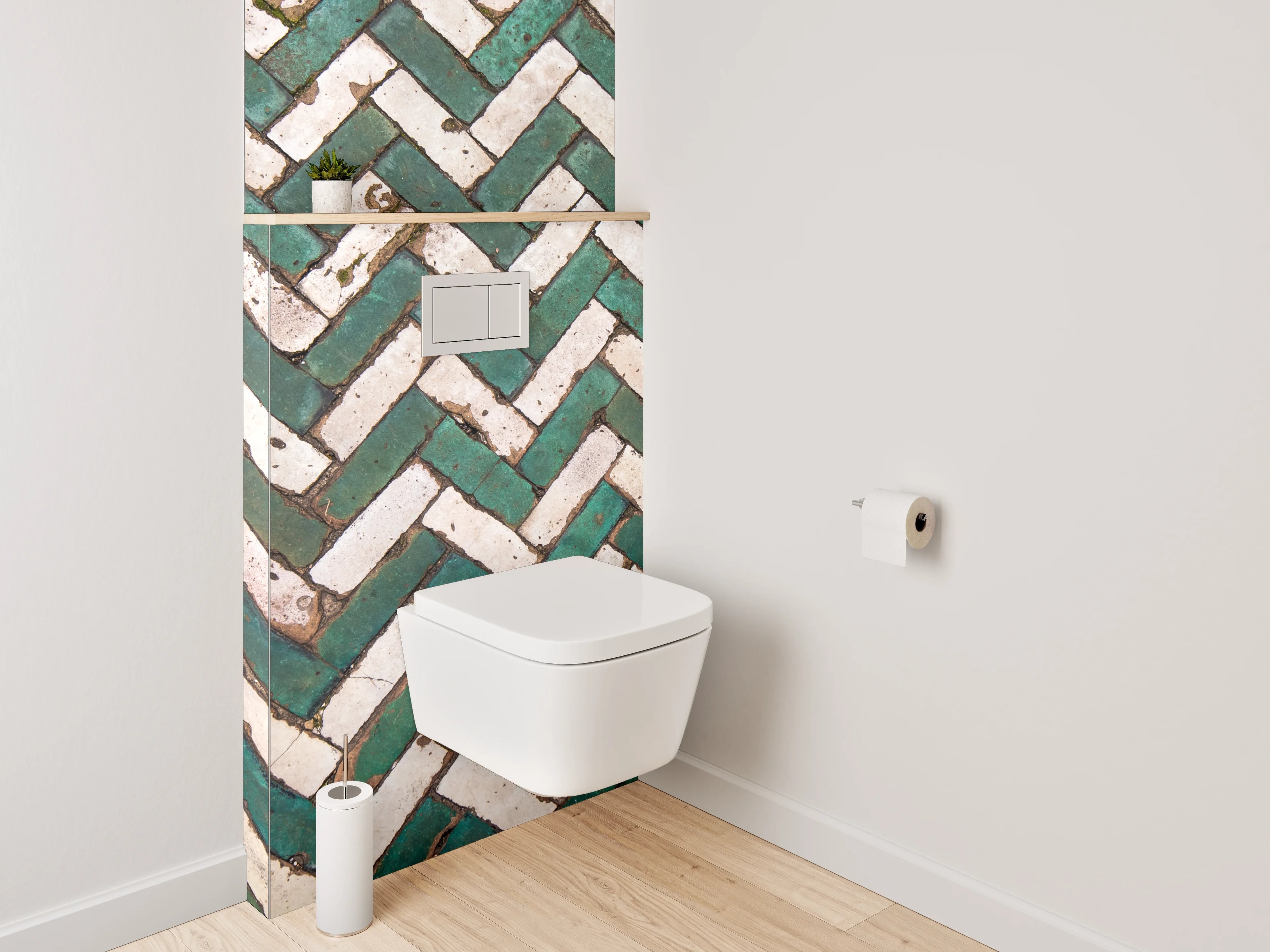 WC-Rückwand - Grünes Fischgrät-Mosaik-Fliesenmuster